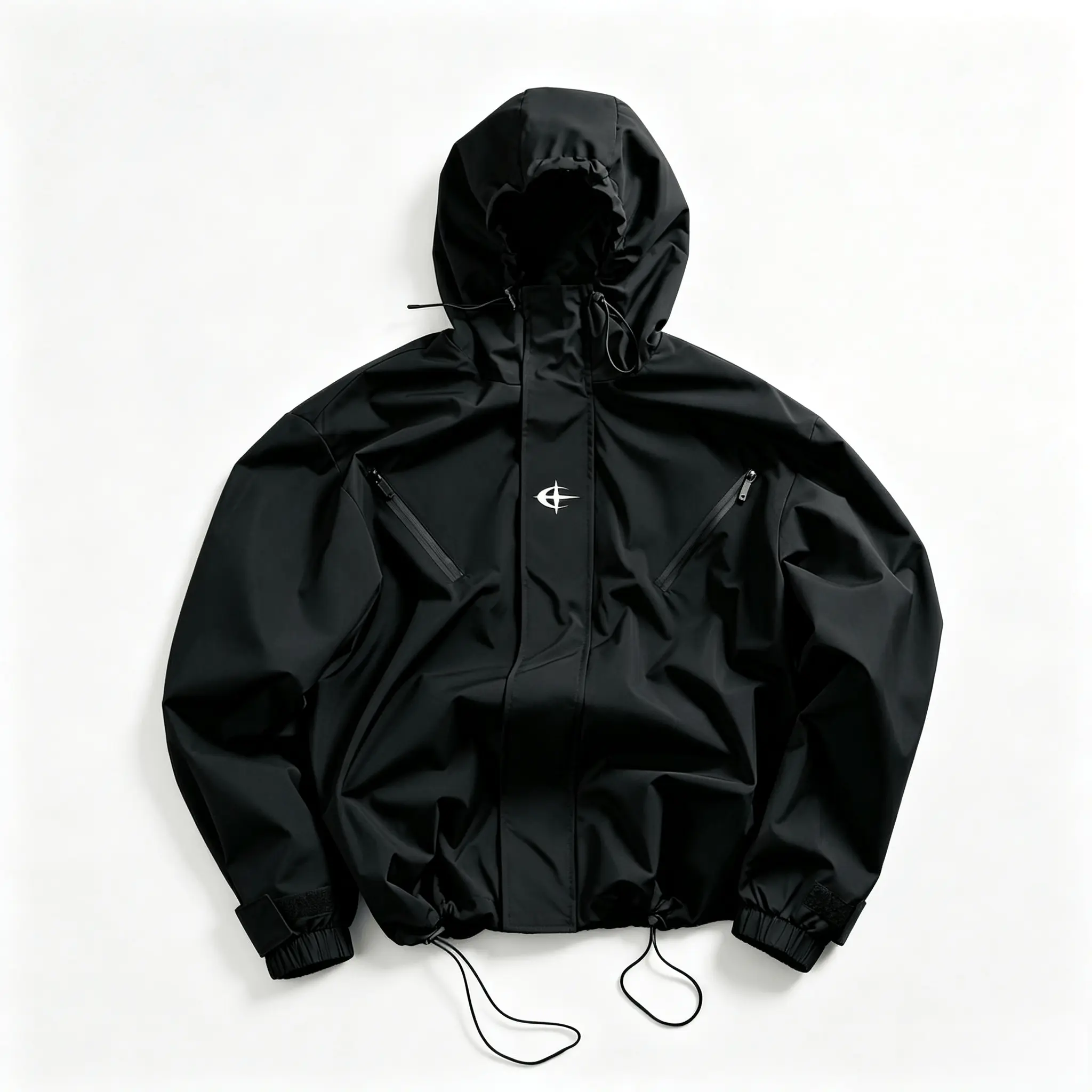 Men's Black Functional Hooded Shell Jacket Wind Resistant Techwear Lightweight Outerwear with Secure Zip Pockets, Custom Fit Drawstrings, for Youth Street Style Enthusiasts & Outdoor Sports Wool Blend Winter Trench Coat Sherpa Lined Plaid Zip-Up