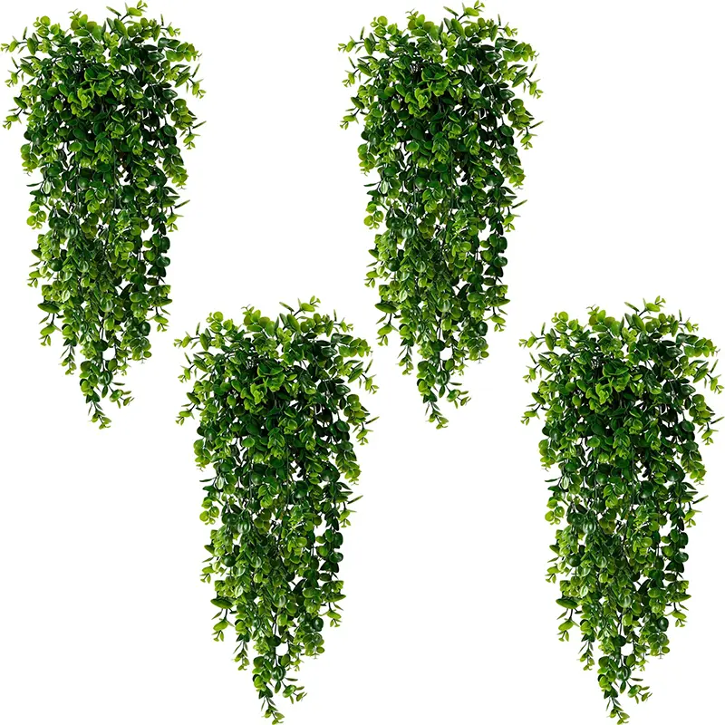 4-Piece High-End Decorative Artificial Eucalyptus Rattan Wall Hangings, Sun & Wind Resistant Garden Decor with Simulated Green Plants, Outdoor Year-Round Landscape Upgrade Accents