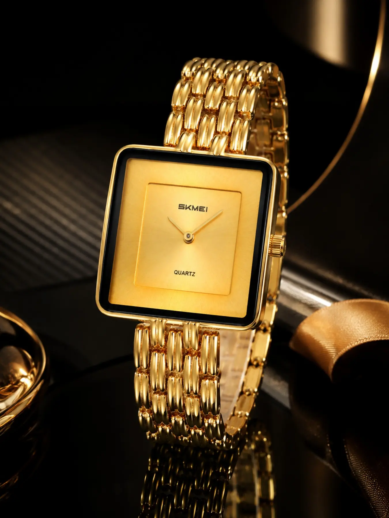 Women's Luxury Watch, Skmei Elegant Quartz Square Watch, elegant wristwatch, Quartz Analog Watch, quartz watches, Strap, 30m Waterproof, Perfect for Dates and Office