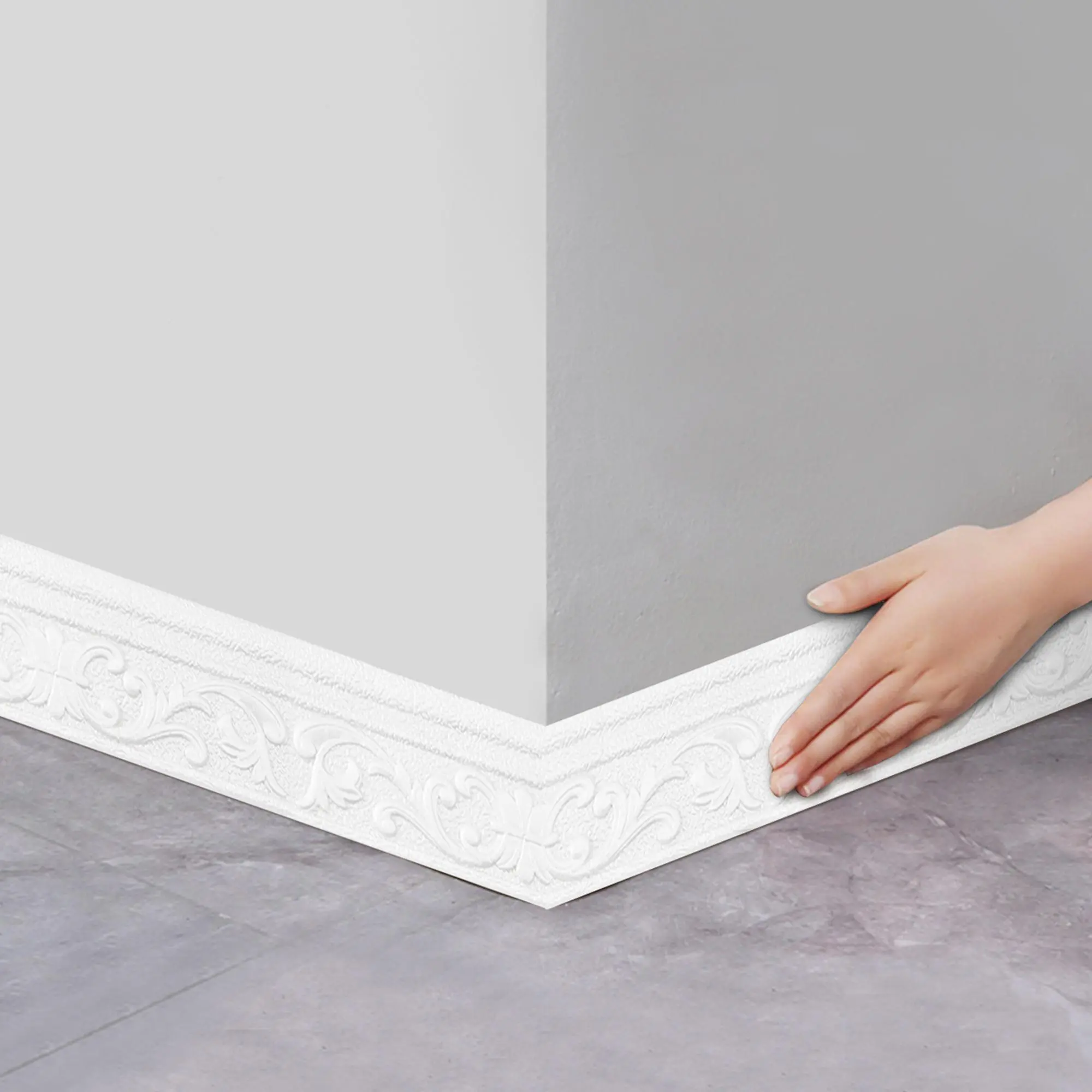 1 Roll Self-Adhesive PE Wall Skirting Border Sticker, Wall Edge Sealing Strip, 3D Anti-Collision Wall Decal for Bedroom and Living Room, Interior Walls, Carved Design Peel-and-Stick Home Interior Decorative Wallpaper, Interior Moulding Trim