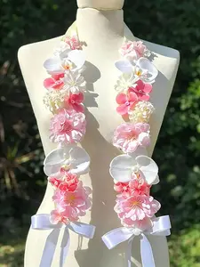 Faux Flower Hanging Neck Ceremony Lei, Hawaiian Tropical Orchid, Mixed Artificial Flowers, Wedding Party Photo Prop, Summer Vibe Accessory