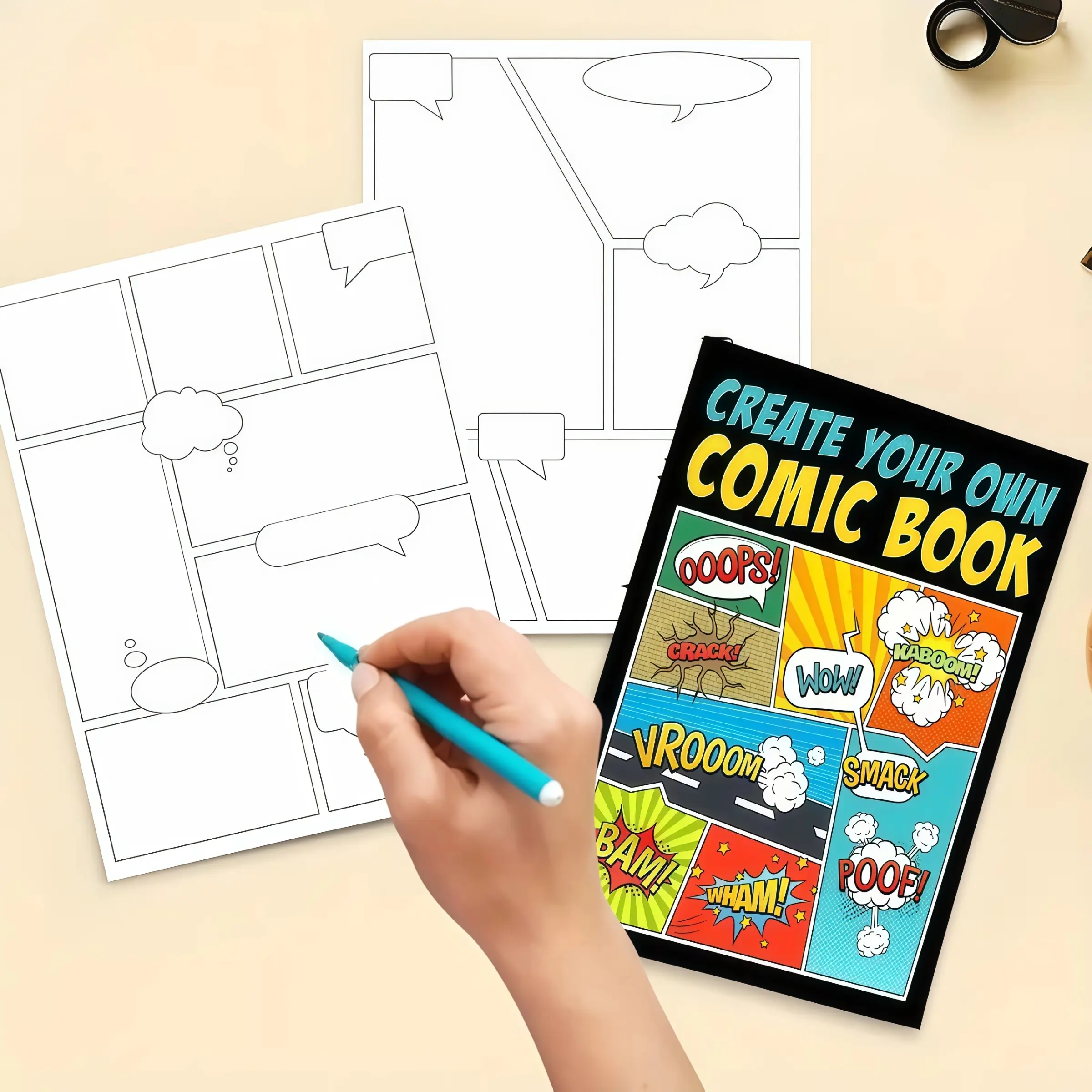 Blank Comic Book Template Workbook, DIY Cartoon Sketchbook for Boys Girls Teens, Creative Drawing Notebook with Multiple Templates