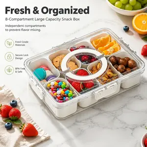 8-Compartment Snack Box with Secure Lock - BPA-Free, Food-Grade Divided Container for Fresh Fruit, Nuts & Party Treats