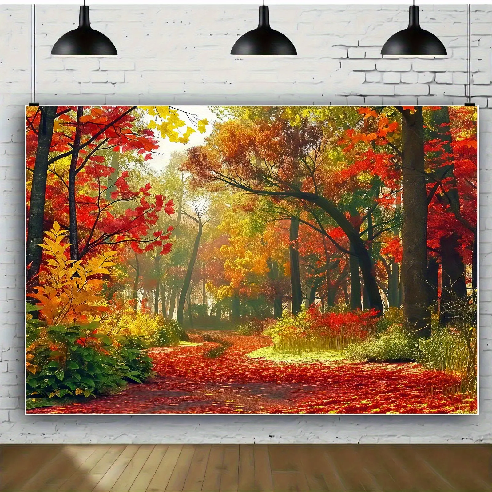 Polyester Photography Backdrop Banner (1-Piece, Polyester Fits) - Photorealism Print Red & Yellow Fallen Leaves Mountain Forest Scenery, No-Power Easy Installation, Durable for Wedding, Birthday Party Decorations, One-Piece