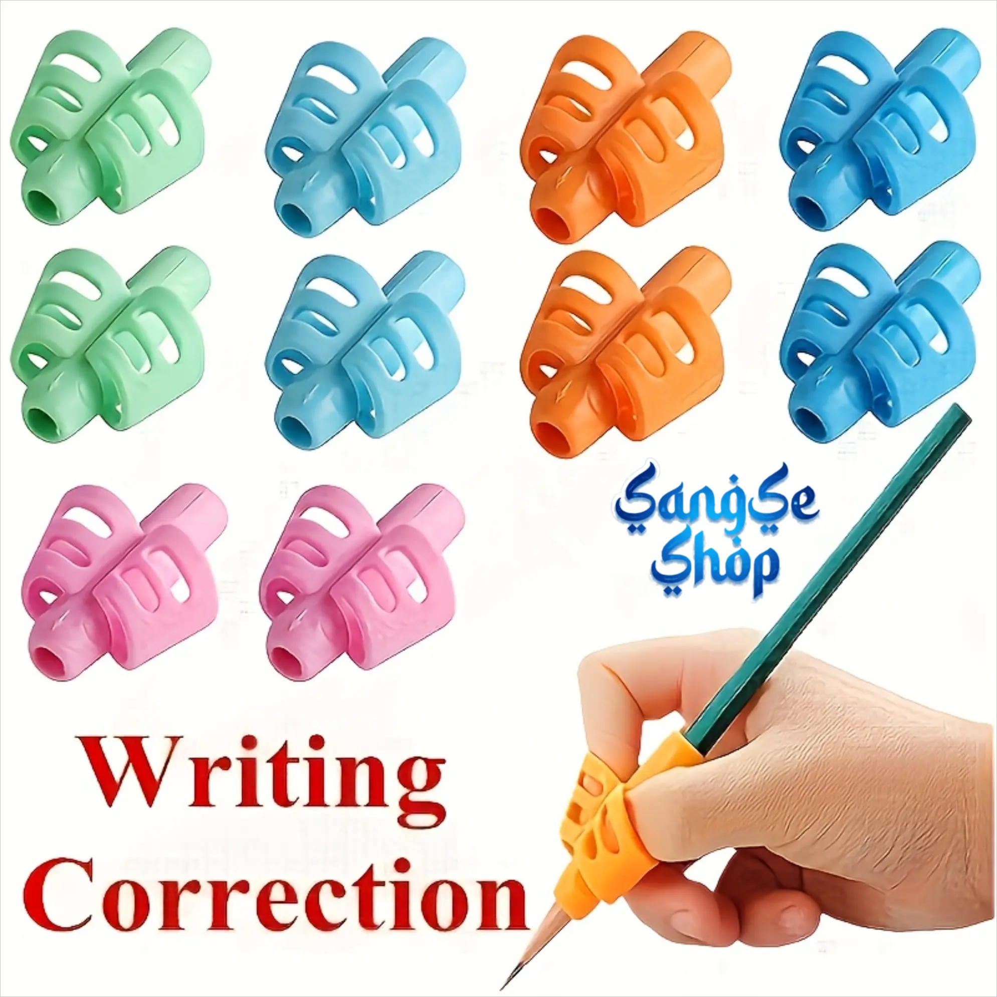 Ergonomic Plastic Grip 4-Pack, Hand Posture Aid Writing Correction Tool, Left-Right Hand Compatible for Pencils-Pens-Art Brushes, Ideal for School-Office Use