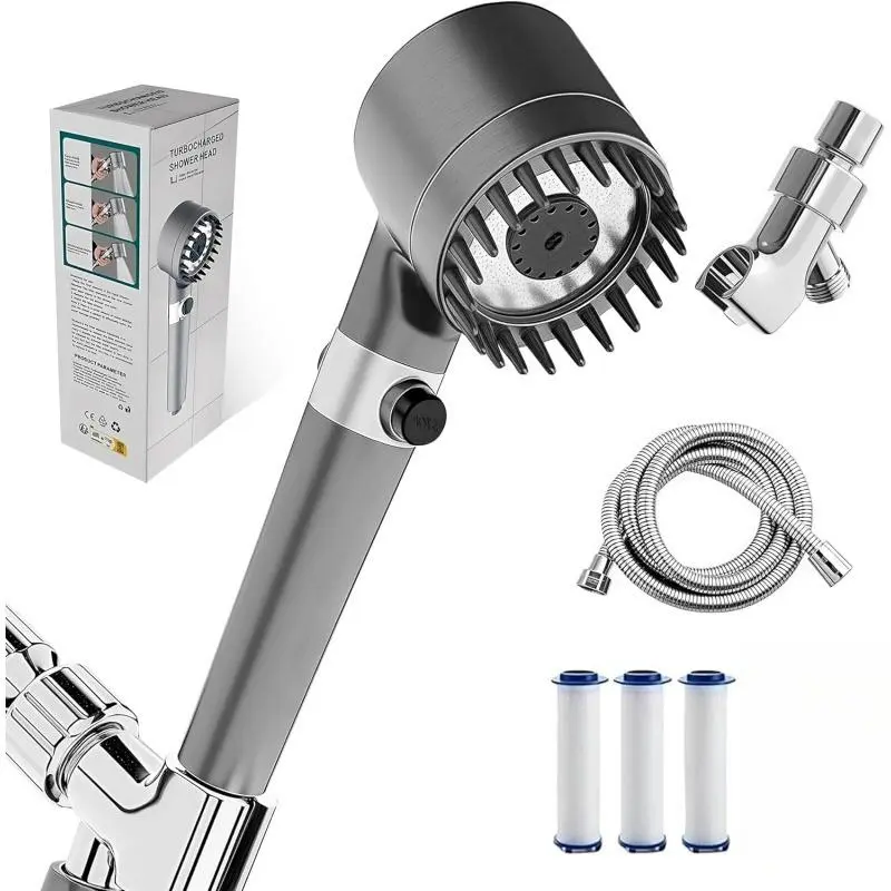 Filtered Shower Head with Handheld,High Pressure Shower Heads 3 Spray Modes with ON/OFF Switch,Power Wash for Bathroom Cleaning,with Stainless Steel Hose/Bracket/Cotton Filters Massage Handheld Shower brush massaging outdoorfun bean blaster