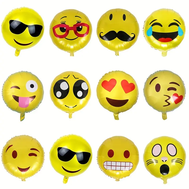 12pcs 18" Round Aluminum Foil Balloons - Mixed Colors, Fun & Playful Designs (Smiling Faces, Hearts, Mustaches, Stars) for Birthday Parties, Photo Ops, and Festive Decorations, Festive Accessories |   Fun Party Balloons |   Durable Party Balloons, Birthda