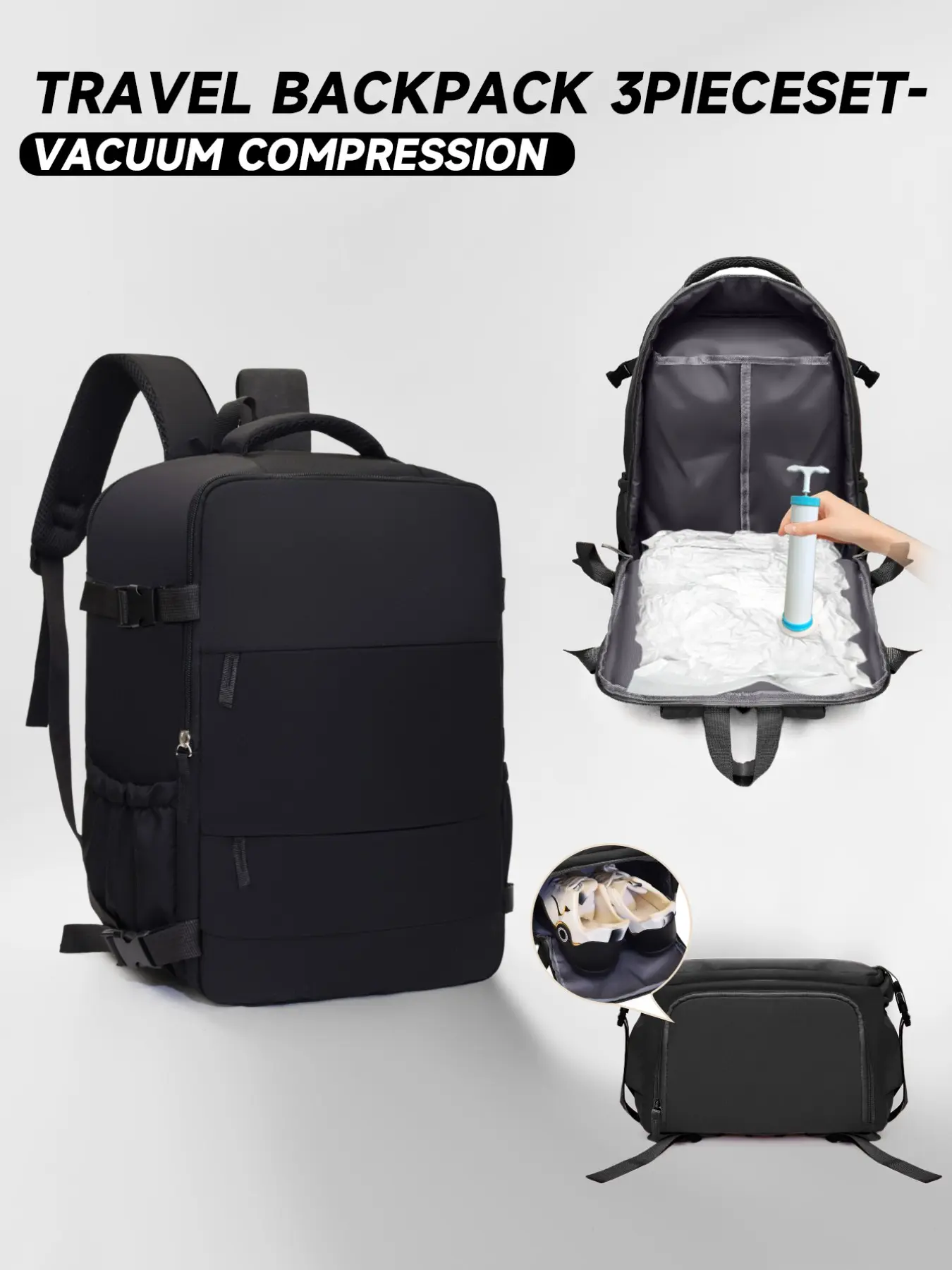 Vacuum Travel Compression Backpack Set, Travel Backpacks, Travel Essentials Backpacks, Large Capacity Lightweight Multi-Pocket Design, Handheld & Shoulder Strap, Ideal for Airplane, Business, Vacation