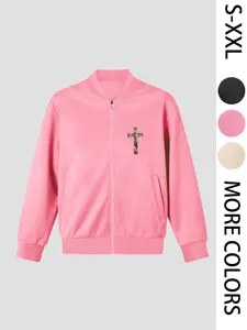 Cross Women's Printed Zip Long-Sleeve Jacket, 4-Season Casual Long-Sleeve Bomber Jacket, Fashionable Outerwear for Daily Wear & Outdoor Activities - Layering Style