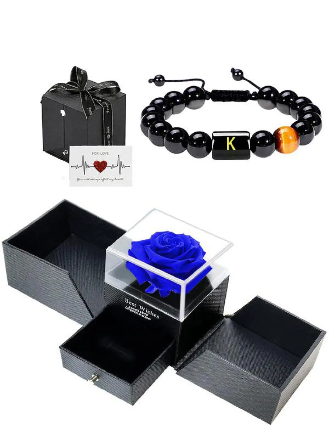 Men's & Rose Gift Box Set, Fashion Personalized Jewelry, Fashionable Letter Link Bracelet, Casual Accessories, Perfect for Parties, Daily Wear, Birthday Gifts