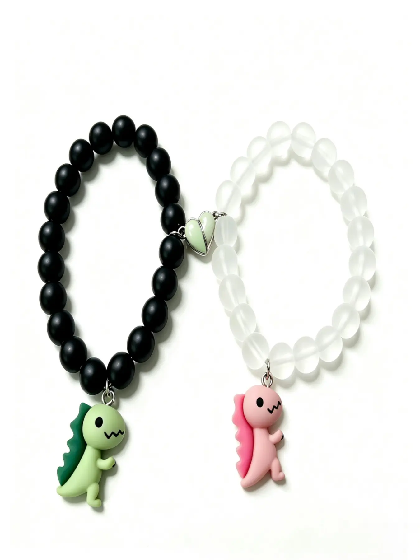 Dinosaur Couple Bracelet, Magnetic Heart Night Light Bead Chain, Long Distance Love Gift, Anniversary Valentine Jewelry, Unisex, Beaded Bracelets