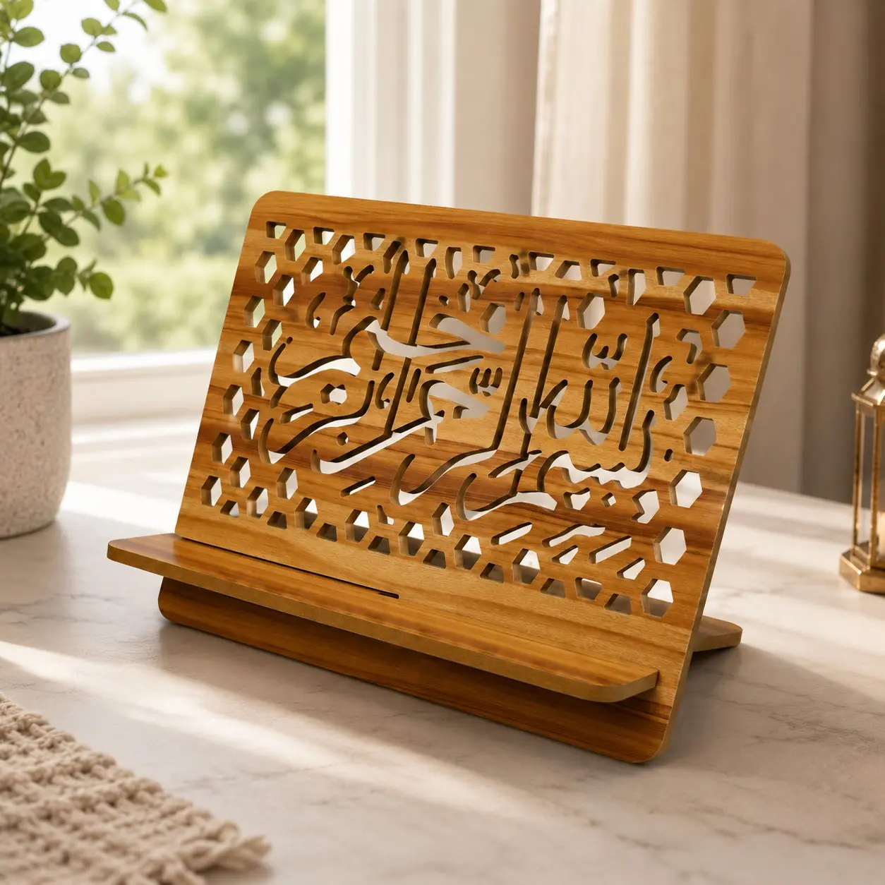 Wooden Book Stand for Reading, Cookbook Holder for Kitchen, Bible & Quran Display Stand for Desk, Pine Species, Harvested in China