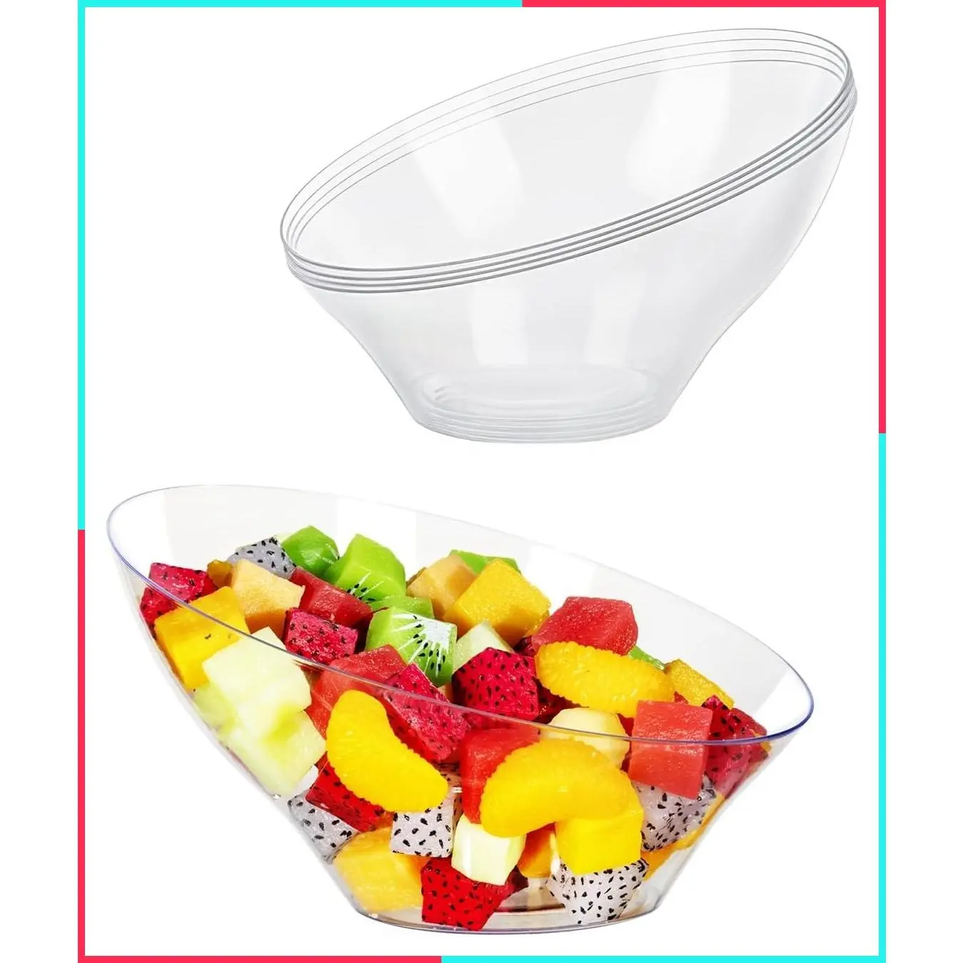 20 Oz Clear Plastic Angled Serving Bowls, 12 Pack | Disposable Bowls for Chips, Snacks, Fruit & Salad, Perfect for Parties, Catering, Daily Use, Halloween & Christmas