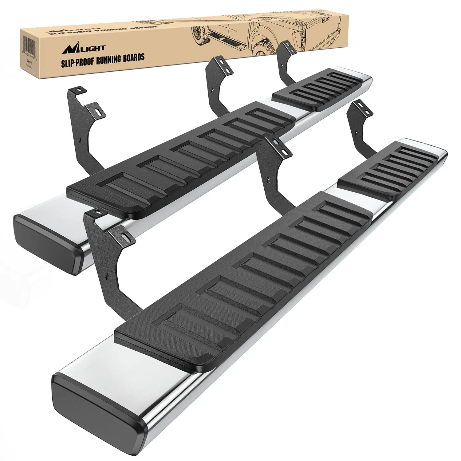 Nilight 6in Stainless Steel Running Boards, 2x Running Boards for 2007-2021 Toyota Tundra Double Cab (2 Full-Size Doors & 2 Half-Size Doors), 1 Pack of Accessories, 1x Instruction Manual, ABS, Easy Installation Side Step Nerf Bars, 6 Inch, 2 X Running Boa