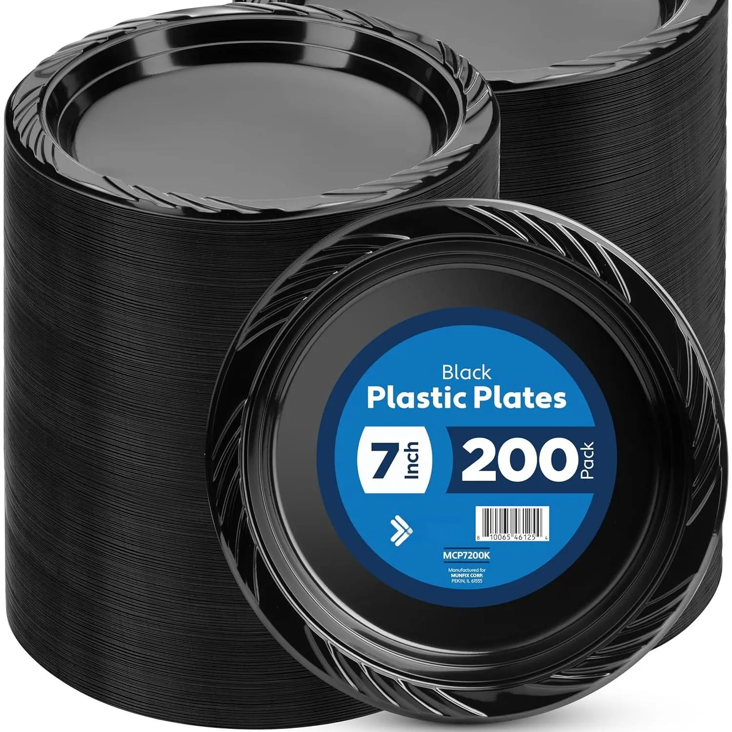 200 Black Plastic Plates Set - 7 Inch Disposable Dessert/Salad Plates, Bulk Pack for Party, BBQ, Picnic, Parties, Travel and Events, Microwavable Recyclable