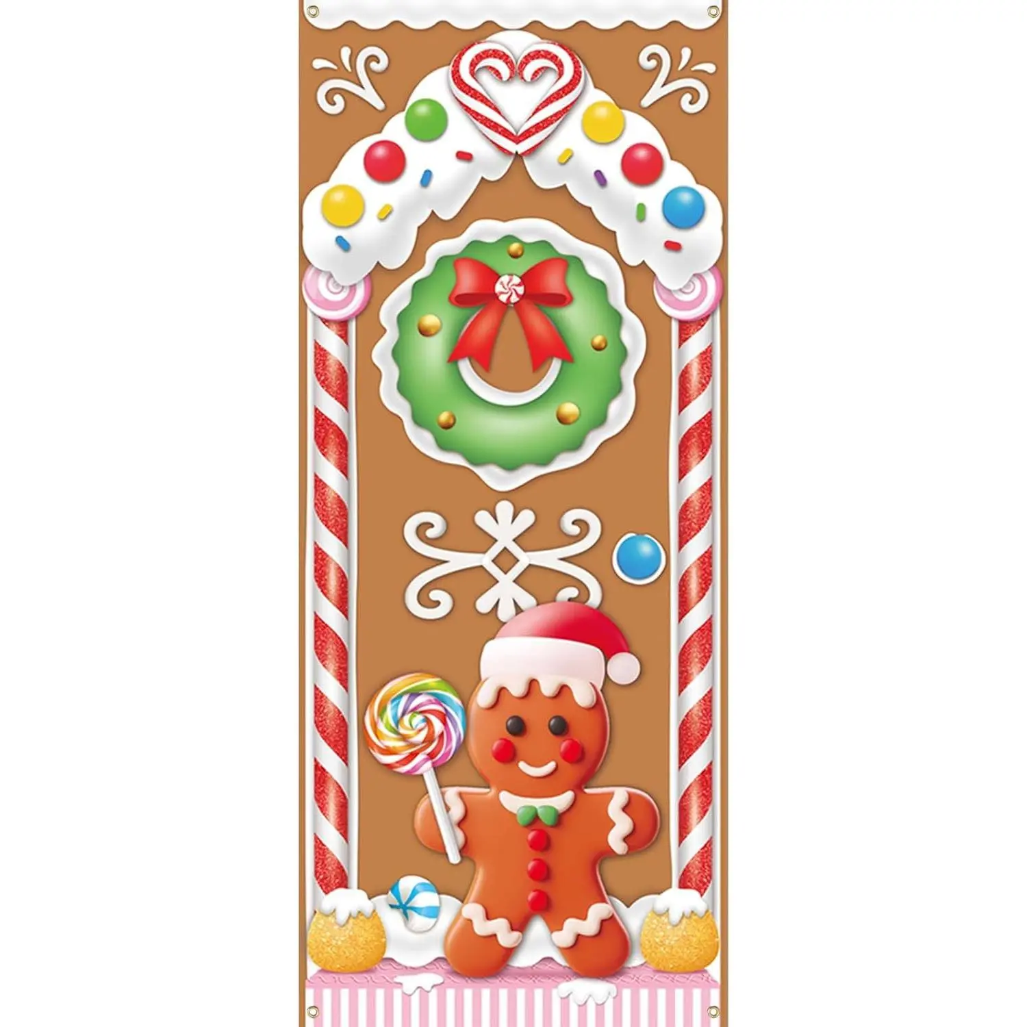 Christmas Gingerbread House Door Cover Decorations - Gingerbread Door Banner for Candyland Party Backdrop Decor Indoor Outdoor, 72×30 Inches