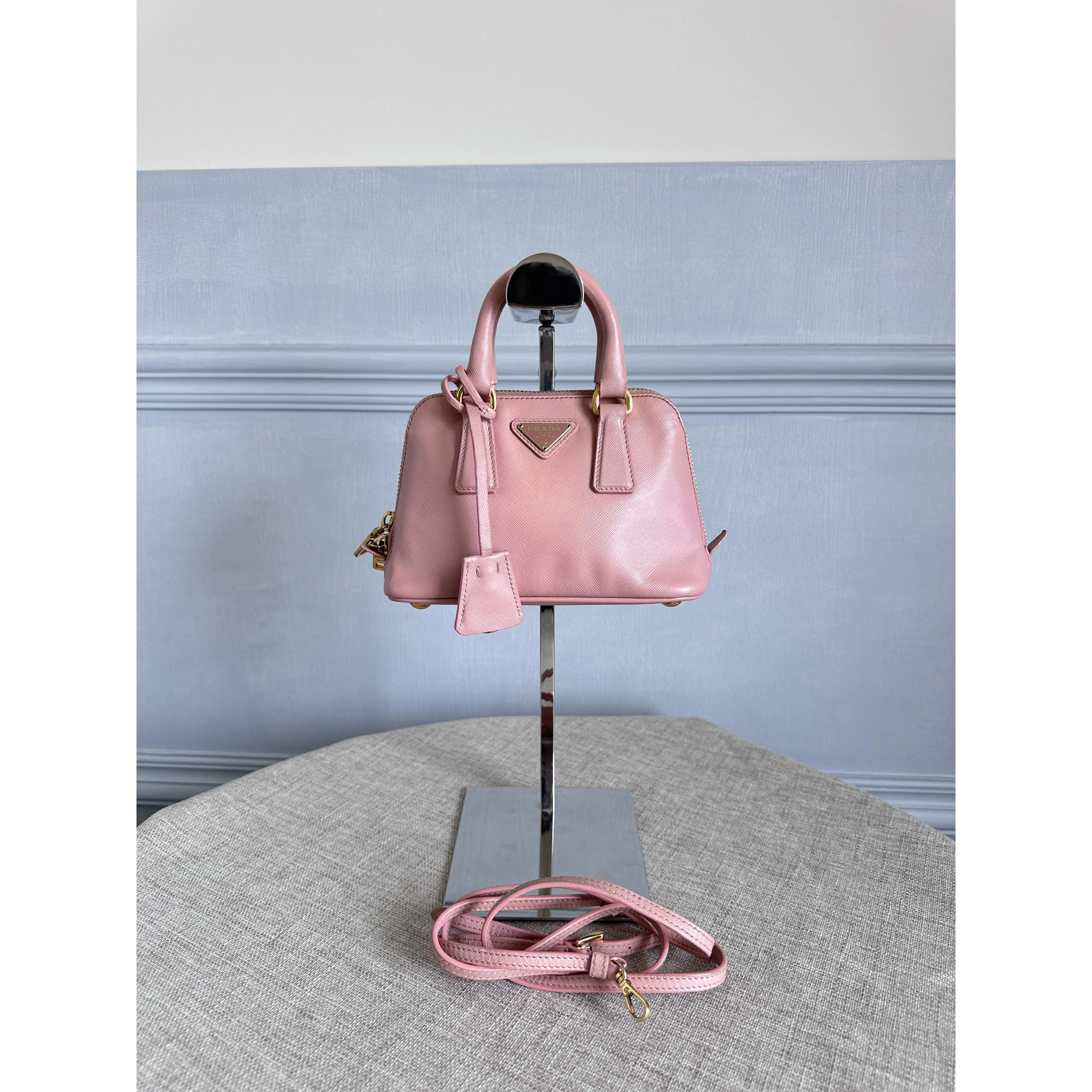 Pre-owned PRADA Pink Saffiano Leather Mini Dome 2 Way Handbag