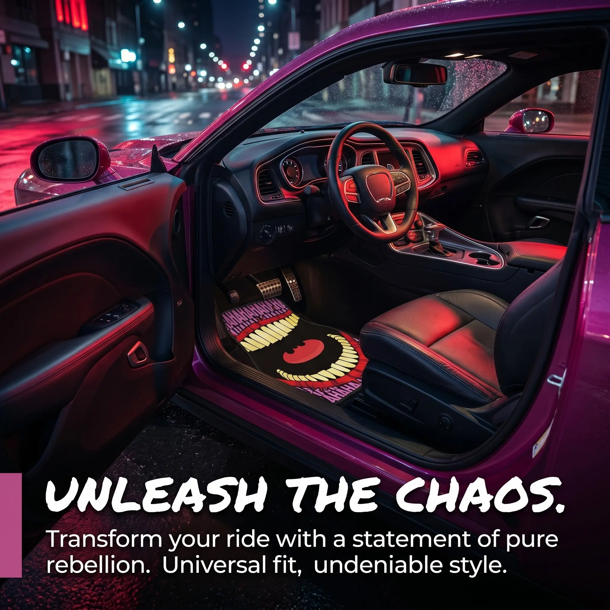 Joker Smile Car Floor Mats 4-Piece Set, Unique Interior for Young Drivers, Car Customization Enthusiasts, Anime Collectors