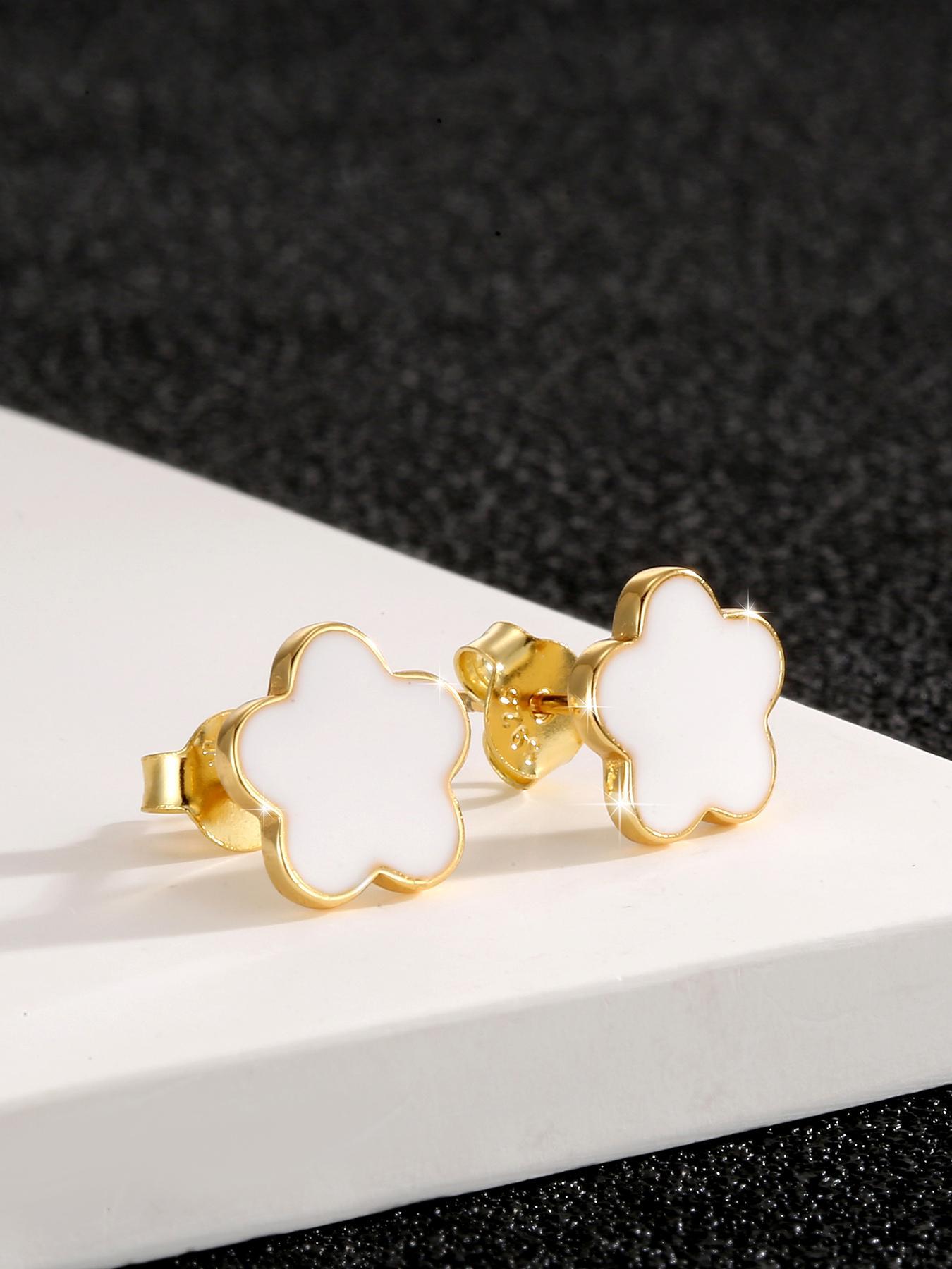 S925 Sterling Silver Four-leaf Clover Design Stud Earrings, Fashionable Stud Earrings for Women & Girls, Trendy All-match & Exquisite Jewelry for Birthday Gift, Flower Stud Earrings