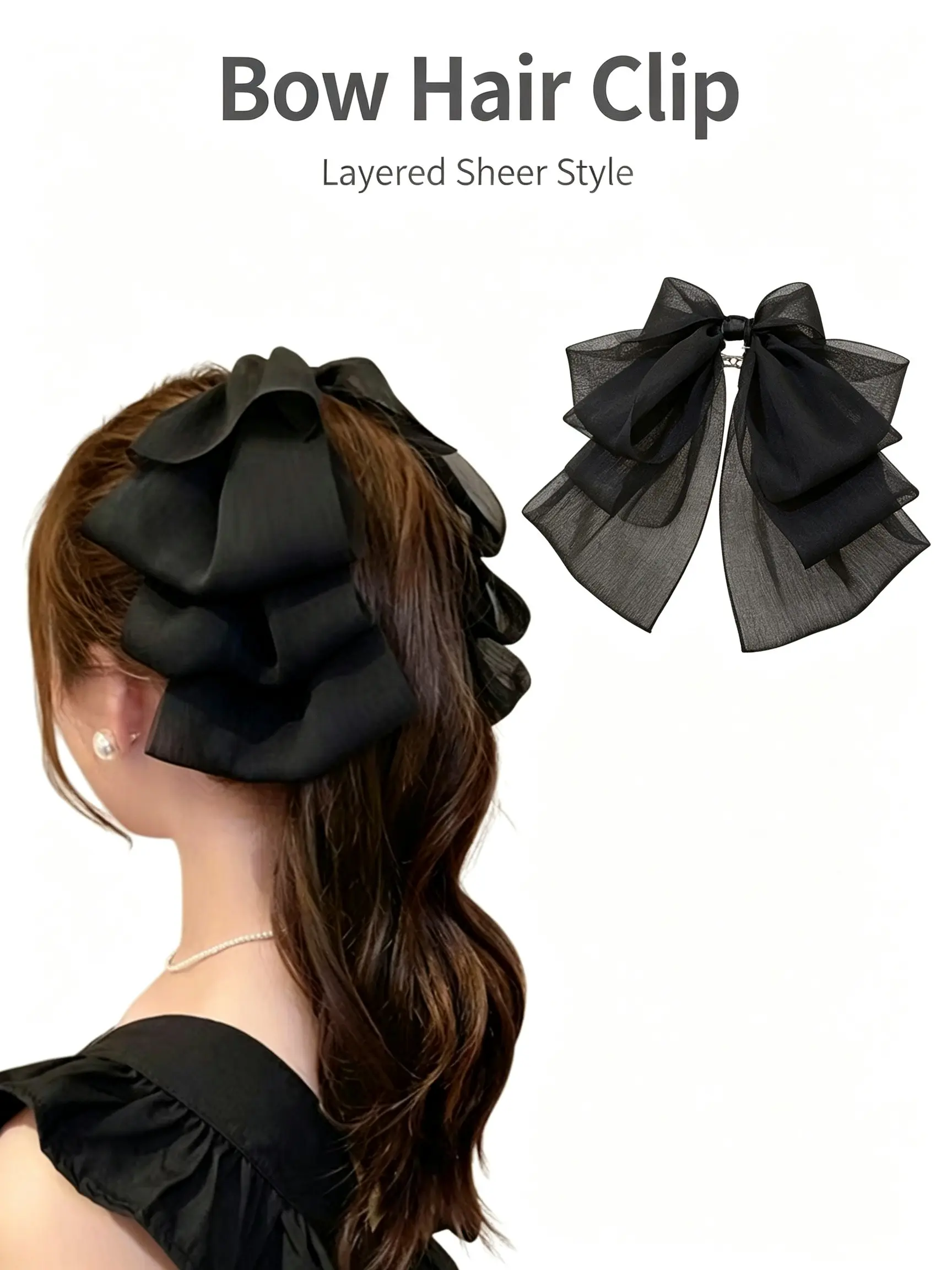 Elegant Sweet Chiffon Bow Design Banana Clip Hair Clips, Back Bun Ponytail Holder, Secure Hold, Suitable for Daily Party Styling, Versatile Usage, Fashion Accessories Daily Use
