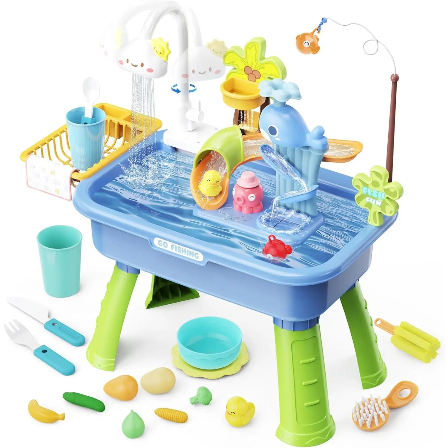 Upgraded Water Table for Toddlers 1-3 with Electric Water Pump, Sand and Water Table for Kids Ages 4-6, Play Sink with Running Water, Summer Water Toy & Sensory Table