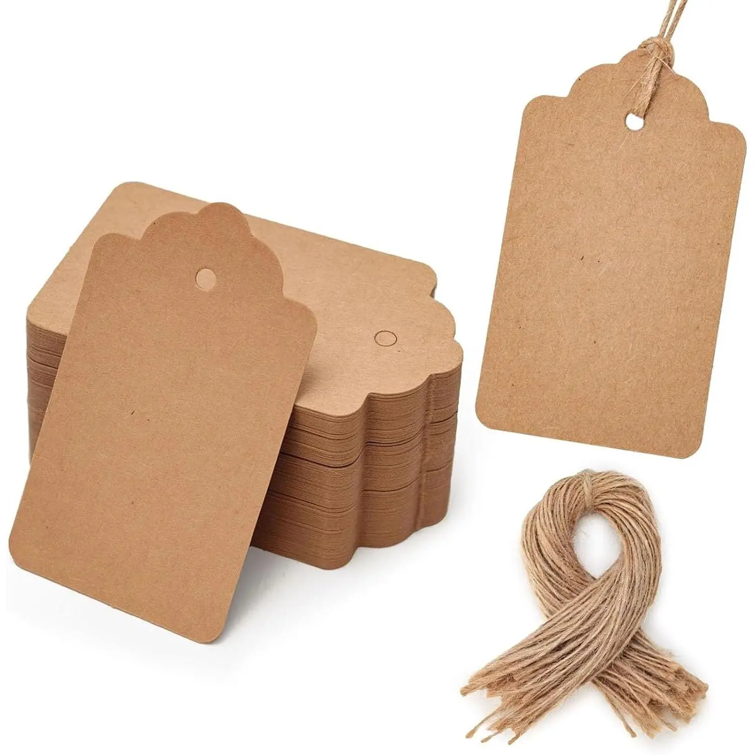 100 count  Tags with String Attached,  Paper Hang Tags | 1.7 X 2.8 inch, Hang Tags for Clothes DIY Crafts, Wedding Holiday ,Brown