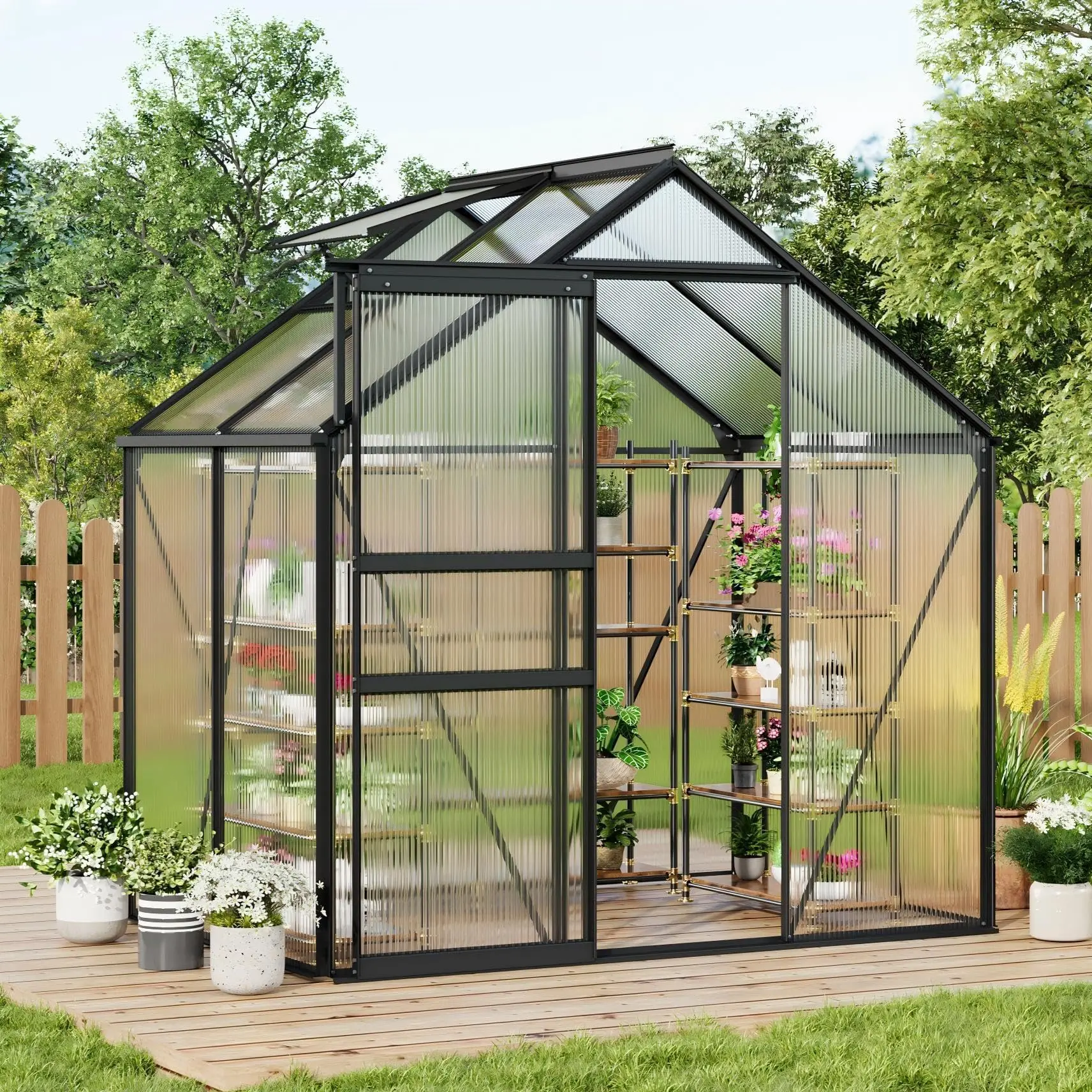 Heavy Duty Polycarbonate Walk-In Greenhouse 6x4FT – Durable Aluminum-Steel Frame, Sliding Door, Vent Window, Superior Light Transfer & Heat Retention for Outdoor Garden Plants