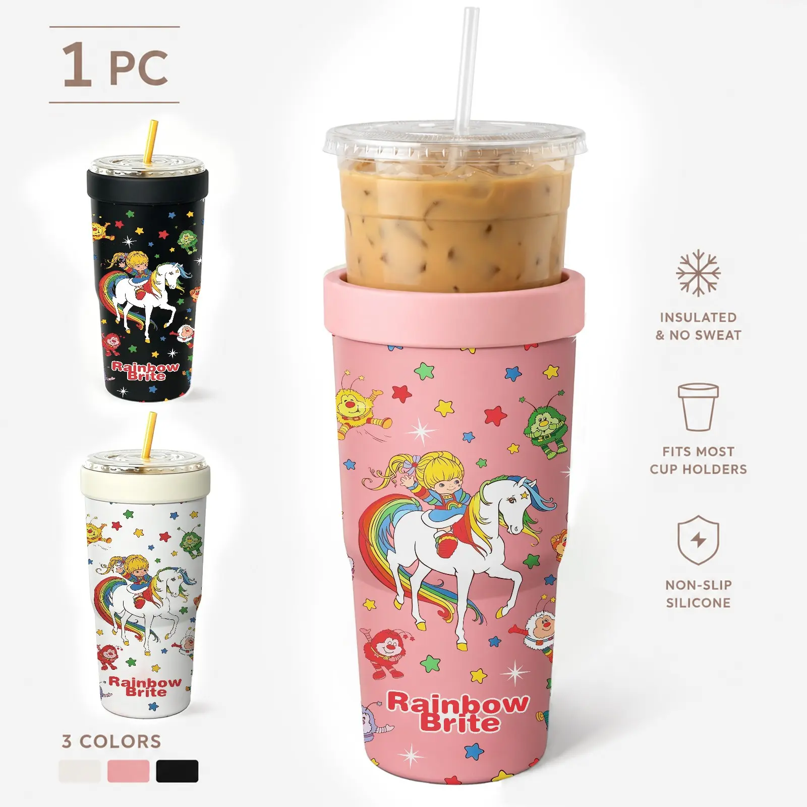 1 Pc 32oz Rainbow Unicorn Print 2-in-1 Insulated Can Cooler, Portable Drink Thermo Tumbler, Includes Tumbler Lid, Converts into 32oz Travel Tumbler, Double Wall Vacuum Stainless Steel, Fits 16-24oz To-Go Coffee & Bubble Tea Cups, Perfect for Daily Use