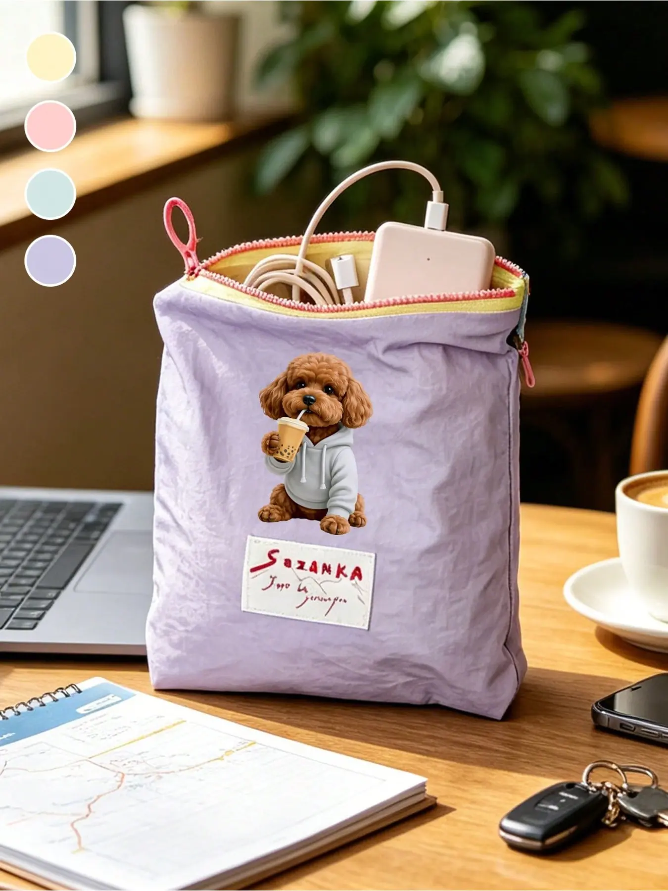 Cute Dog Print Zipper Storage Pouch, Color Block Portable Travel Makeup Toiletry Bag Coin Purse First Aid Kit, Multi-use Mini Organizer for Cosmetics Medicine Small Items, Back to School & Graduation Exchange Gift