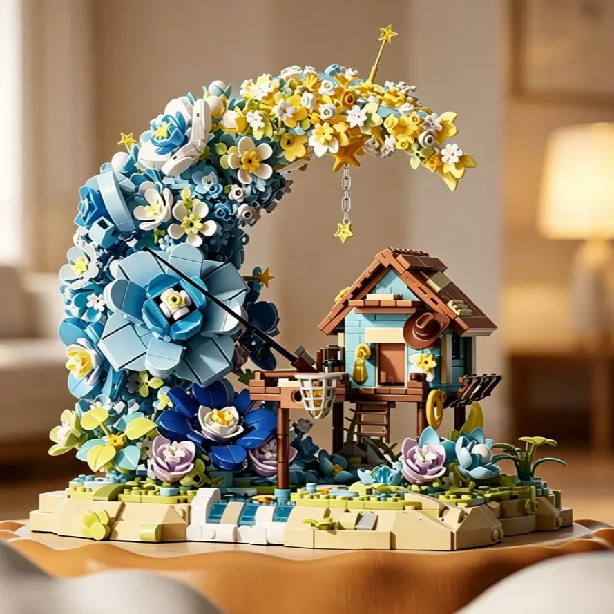 Latest Large Size 1622pcs Flower Moon House Mini Building Set with LED Lights, Perfect for Collection, Birthday, Party, Holiday Gifts