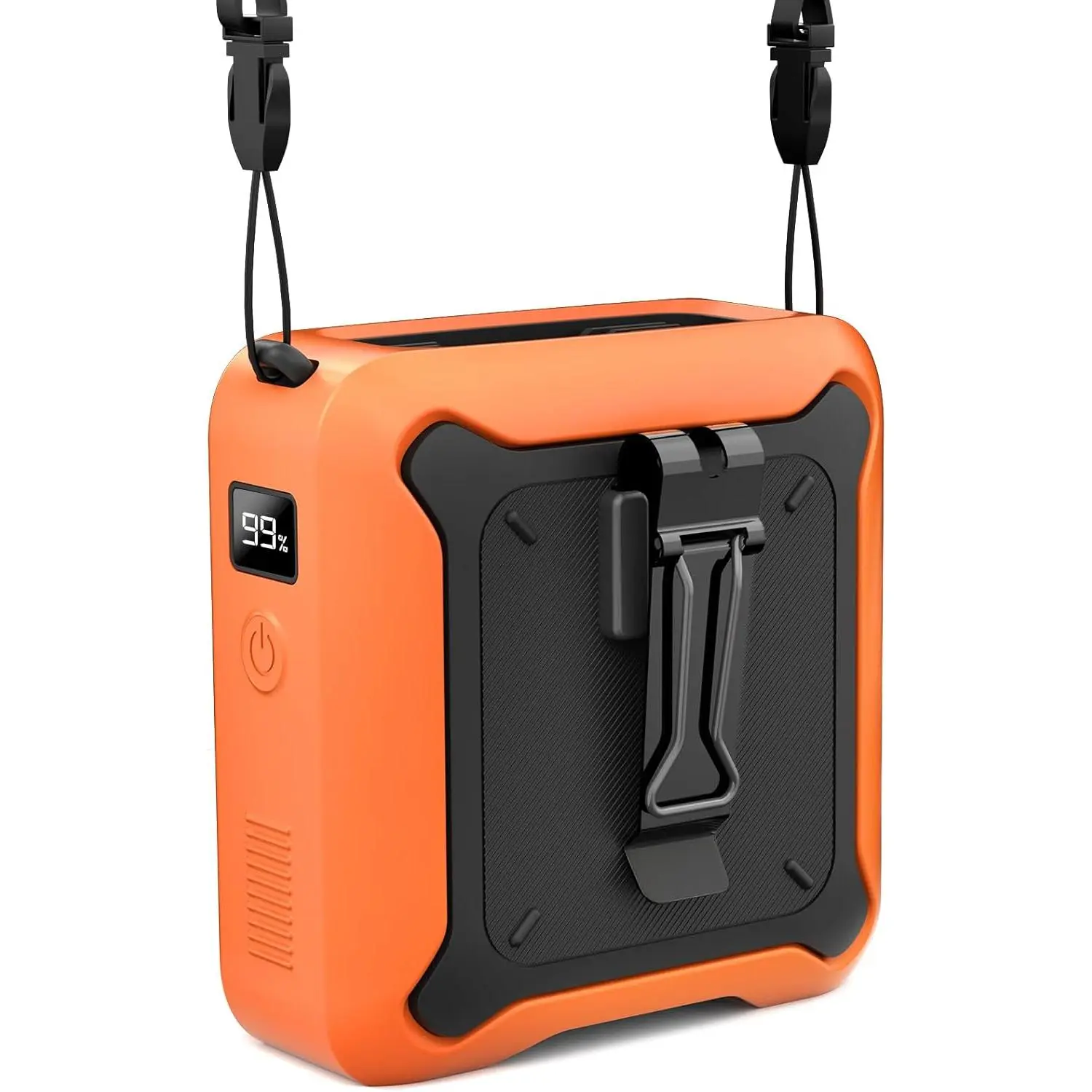 Portable  Fan Clip  Belt Under Shirt w/LED Display & Flashlight, 8000mAh  , Rechargeable 5-Speed 14600RPM Personal Cooling Fan for Construction, Warehouse, Outdoor Jobsite, Orange