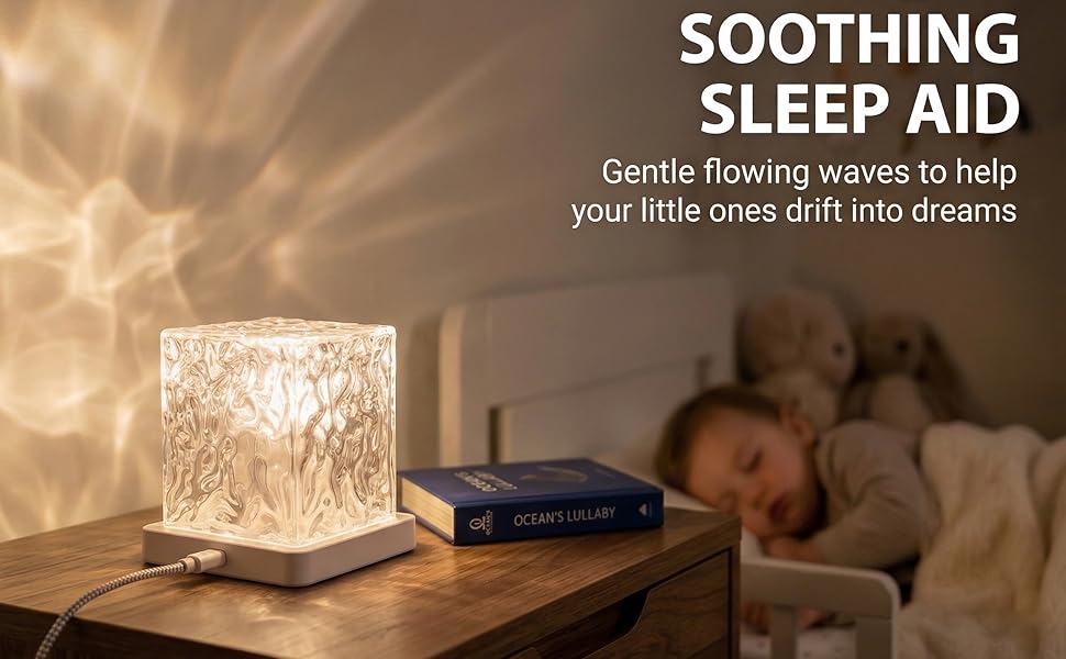 Waterproof Bath Light for Inside Bathroom, Rechargeable Cube Shape Kids Shower Lamp, RGBW 13 Color Changing Bathtub Lamp with Remote Ocean Wave Projector Mood Night Lighting