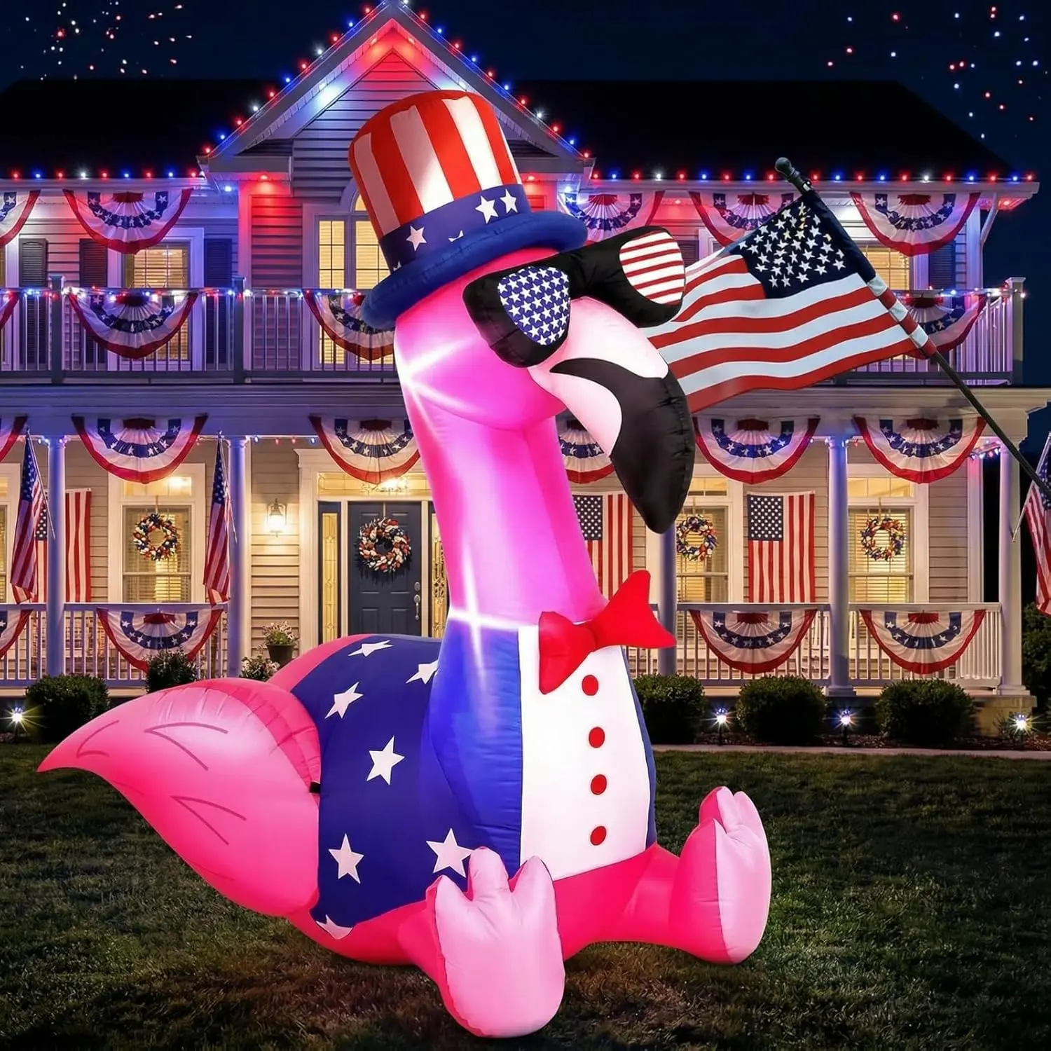 5 ft 4th of July Inflatables Outdoor Decorations Flamingo Patriotic Inflatables Independence Day Blow up with Built-in LEDs Lights for Yard Garden Lawn Memorial Holiday Party Decorfidget toys