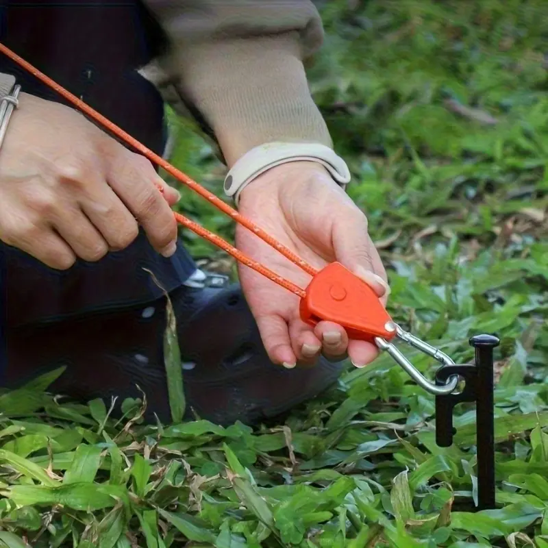 4pcs Outdoor Camping Pulley Adjusters, Tent Anchors, Metal Lift Pulleys with Reflective Wind Ropes, Easy to Set Up, Securely Fastened with a Gentle Pull, Total Length of 157.48 inch