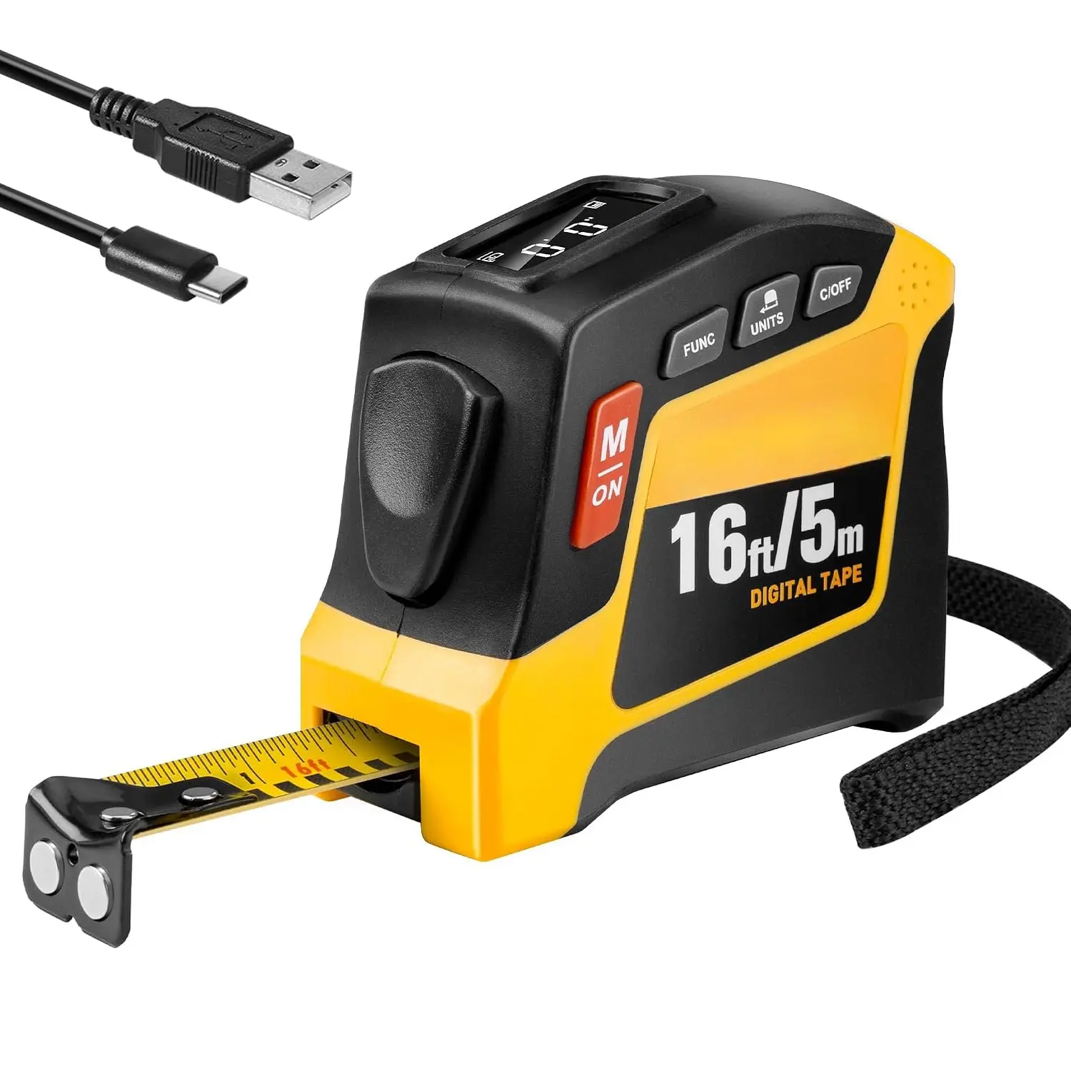 2-in-1 Digital Tape Measure, 16Ft Rechargeable Measuring Tape | Auto Lock Digital Measuring Tape , Ft/Ft+in/in/M/CM/MM - Metric & Inch Measurement Tape Pythagorean, Area, Volume