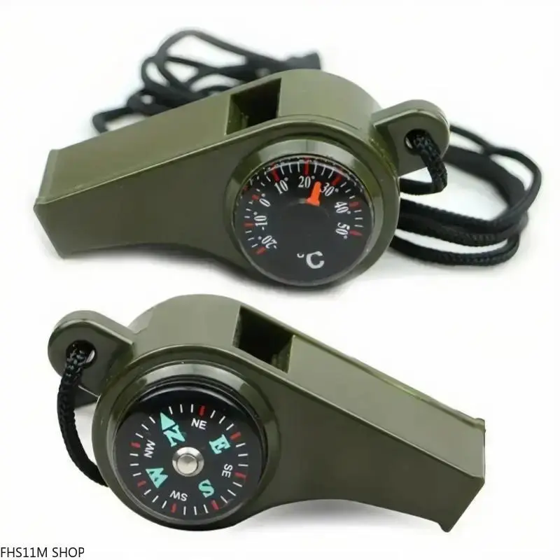 2 Pack Survival Whistles, 3-in-1 Lightweight & Durable Emergency Tool with Compass and Thermometer, Portable Gear for Outdoor Camping & Hiking