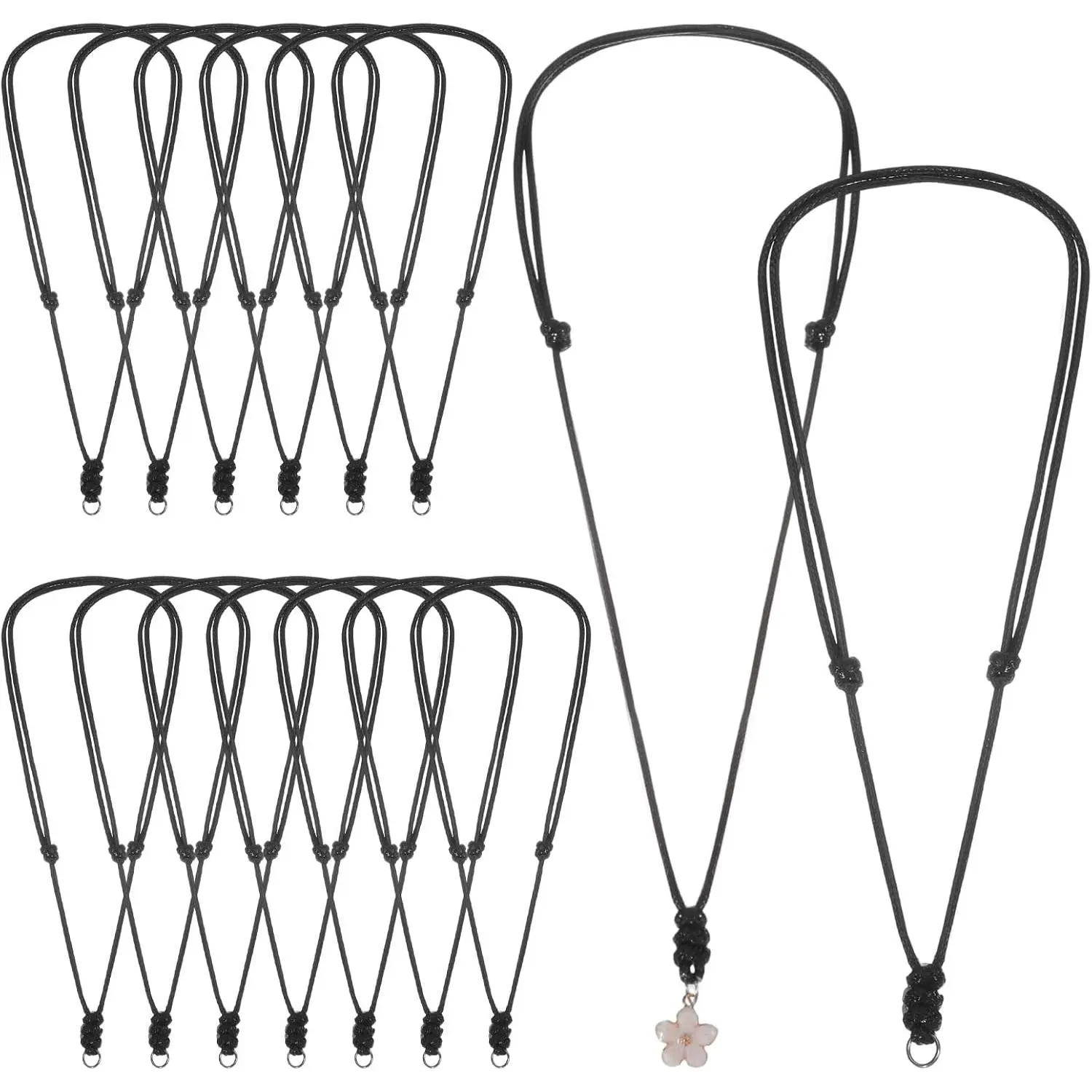 15-Count Adjustable Synthetic PU Leather Chain Chokers, Black Rope Double-Knotted Necklaces with Metal Ring, 35 × 66 Cm DIY Beading Jewelry Making Supplies for Daily Use