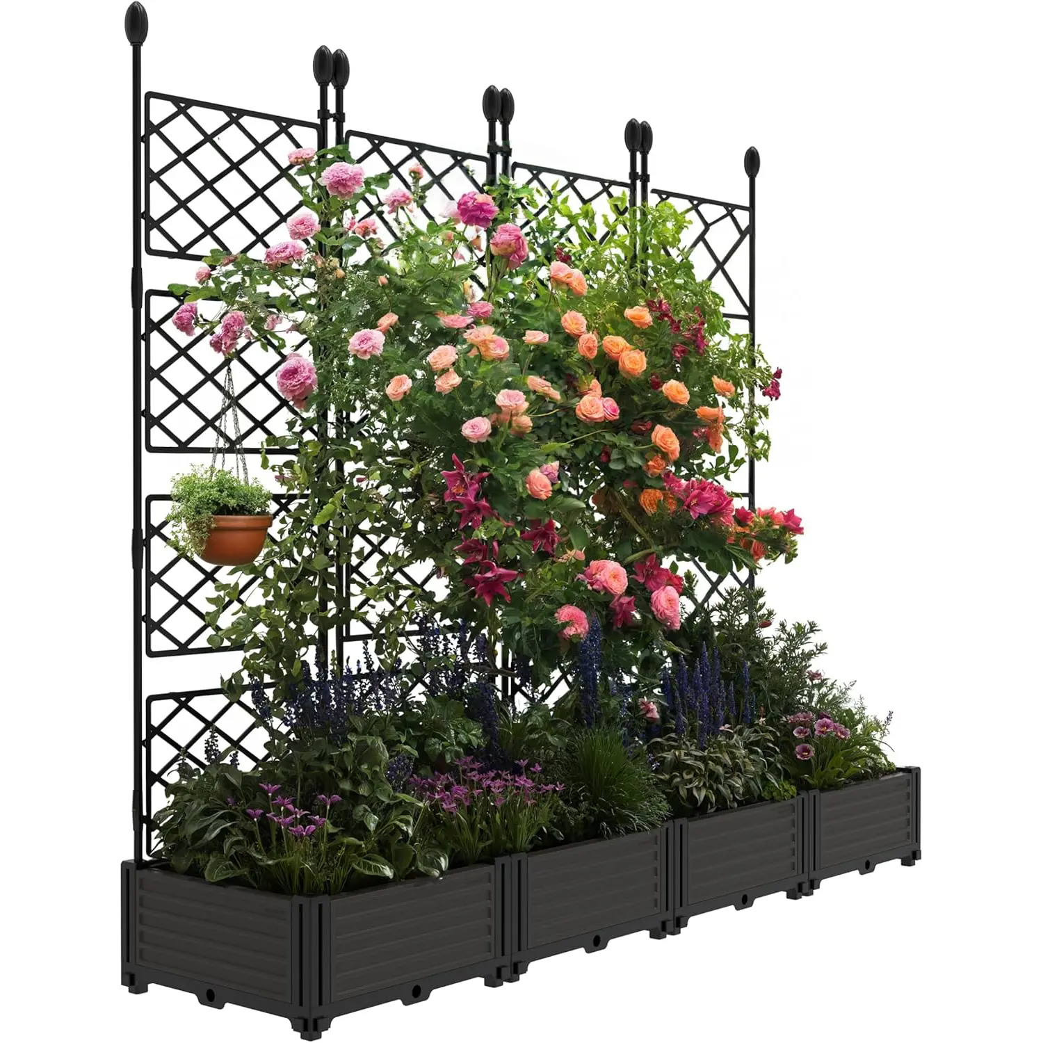 Raised Garden Bed with Trellis & Privacy Screen, Tall Vertical Garden Planter Box for Climbing Plants, Outdoor Trellis for Vegetables, Flowers, Patio, Balcony, Garden