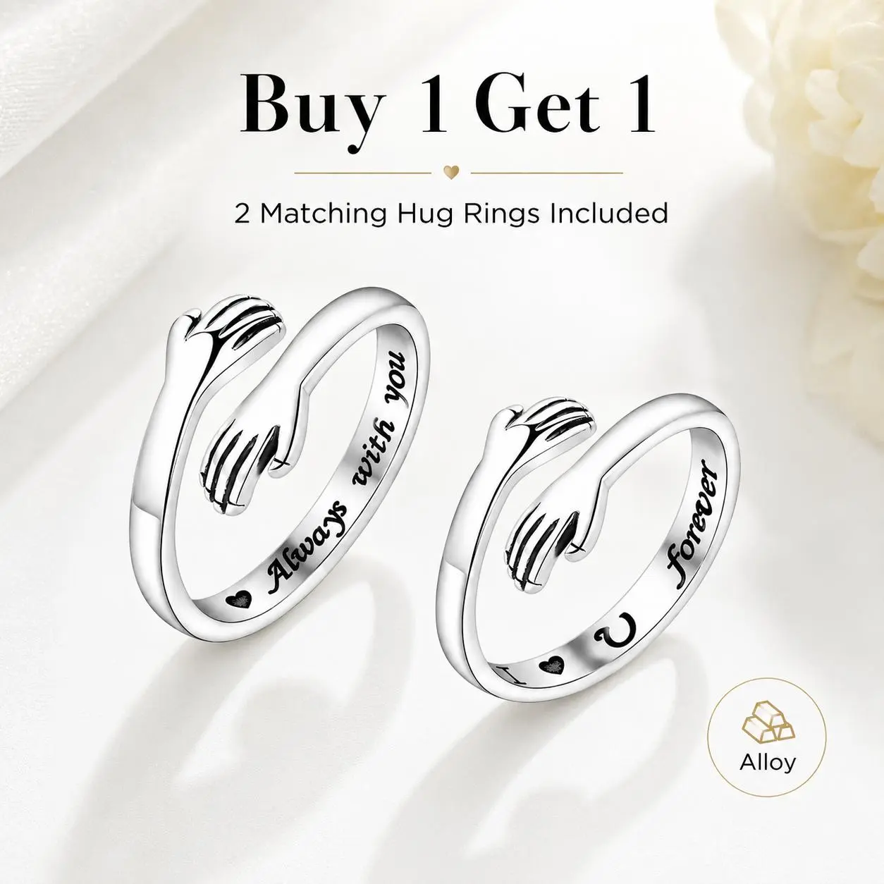 Buy 1 Get 1 Light Luxury Minimalist Hug Ring - Fashionable Adjustable Open Design, 10.50mm, 2.15g/piece, for Moms' Daily Wear and Birthday Occasions, Elegant, Everyday, Female