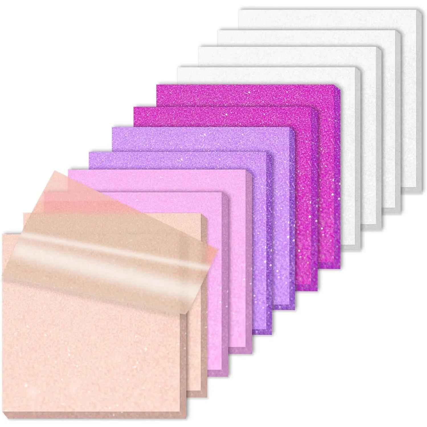 Transparent Sticky Notes 600 Sheets, Frosted Glitter Stardust Purple 3x3 Inch, High Glass-Like Clear Seee Through Post Self-Adhesive Notes for Women Office School Teacher Planer Bible Supplies 12 Pads