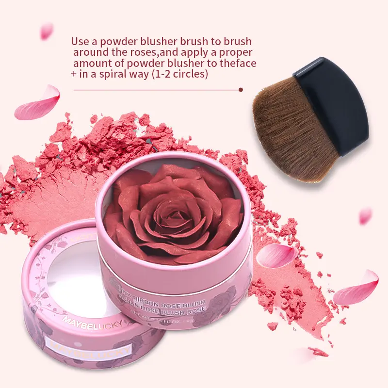 MAYBELUCKY 3D Carved Rose Petal Blush Powder with Blush Brush, Long Lasting High Pigmented Matte Cheek Blush, Natural Flush Blush Makeup Gift for Women, Beauty Cosmetics