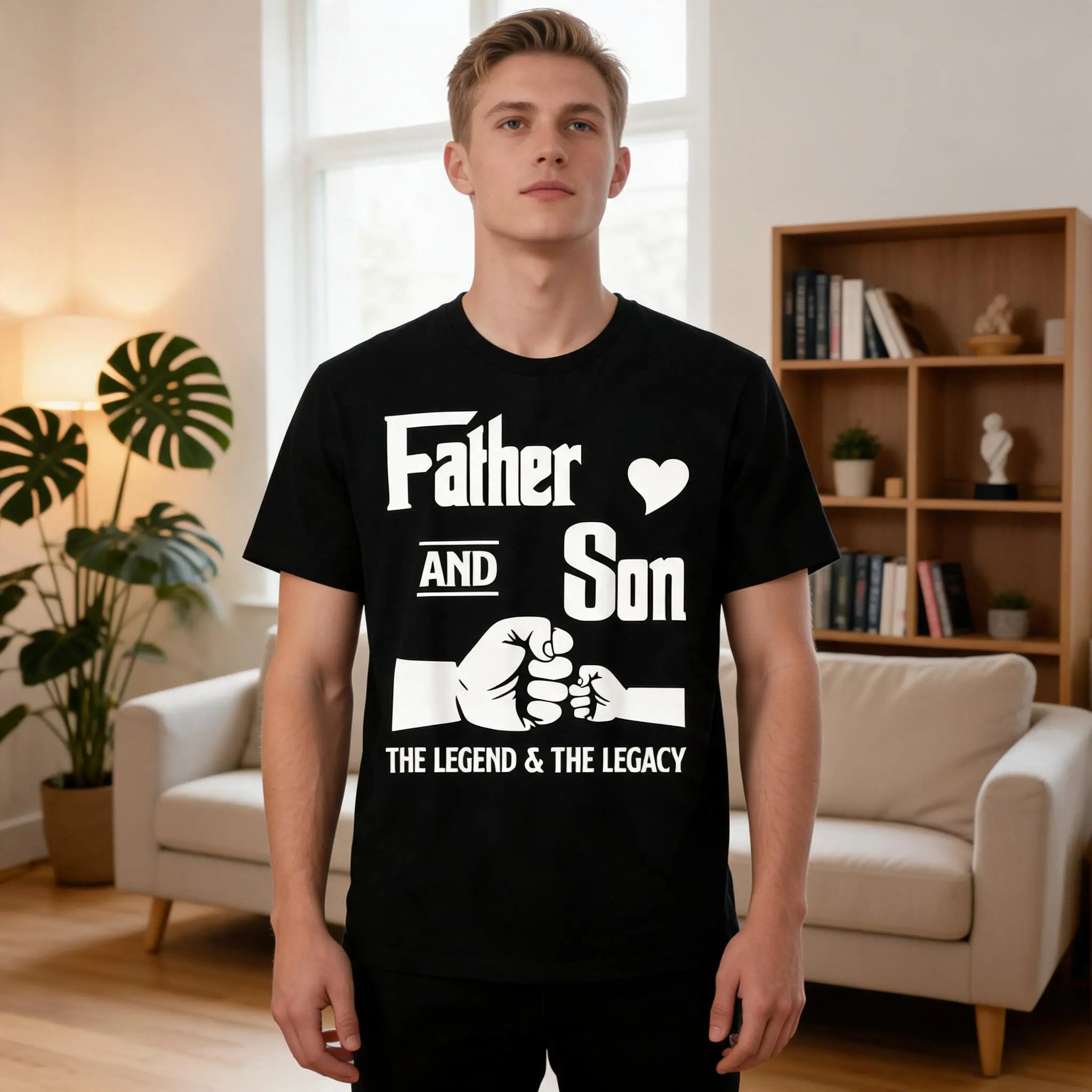 Father And Son Matching T-Shirts - Father & Son Bonding Design with Fist Bump Graphic & Father And Son Text - Relaxed Fit Round Neck Short Sleeve - Father'S Day Gift, Family Outfits, Casual Unisex 2026 Black T-Shirt Man Fabric