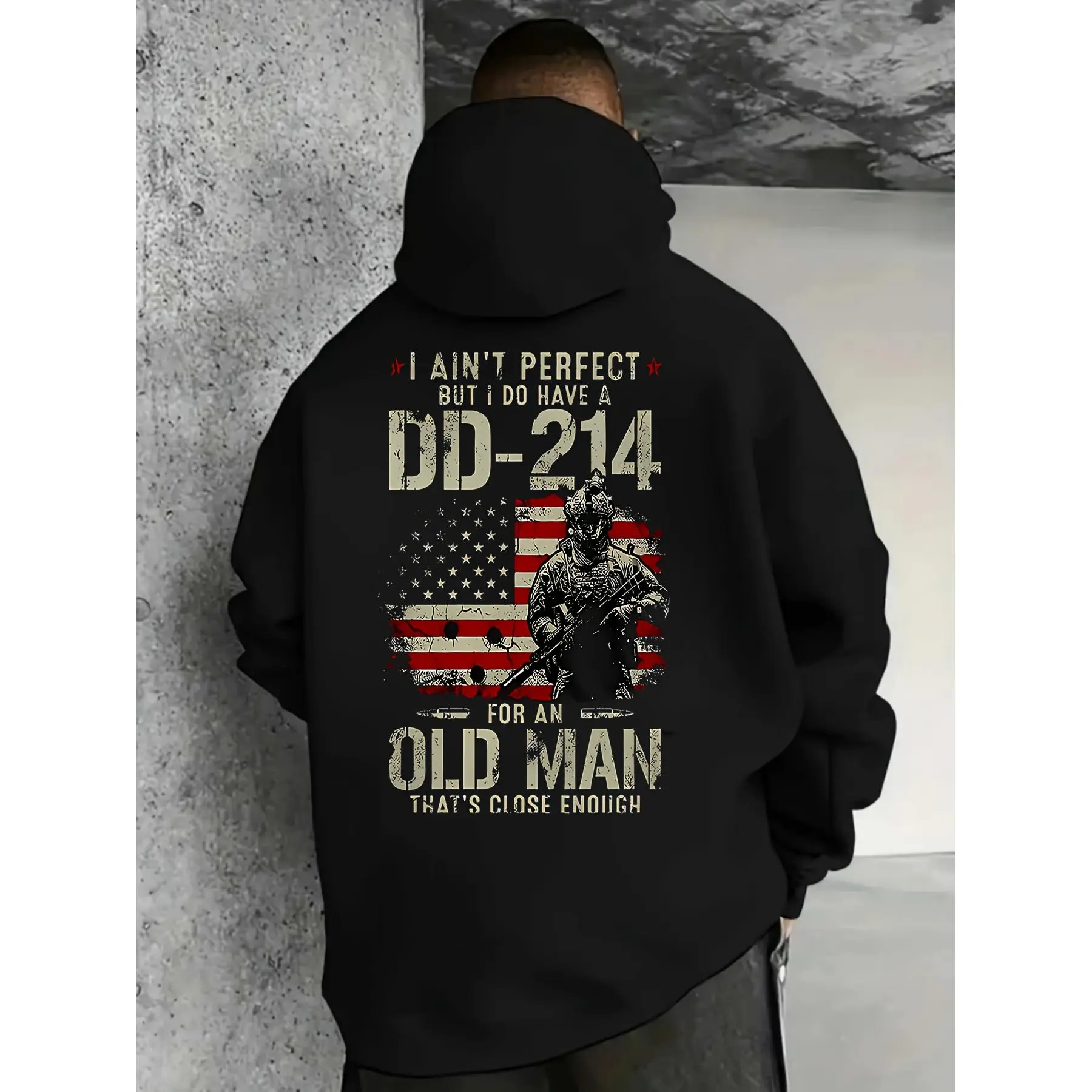 Men's Military Hooded Sweatshirt - Black Vintage Army Design with DD-214 & Soldier Graphic, Heavy Duty Pullover for Veterans, Veterans Affairs Events - Machine Washable Hoodie with Front Pocket, Durable Everyday Comfort Fit, Patriotic Military Apparel, Co