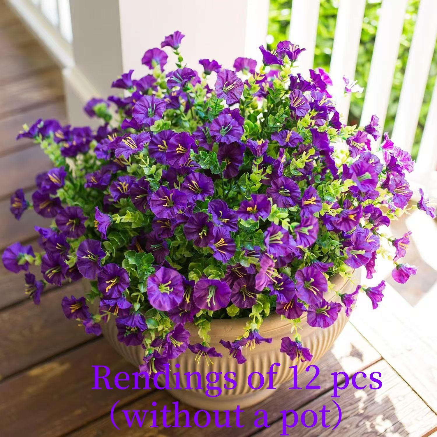 Artificial Flowers, Artificial Plants, 12pcs/set Simulated 7-Head Eucalyptus Morning Glory Faux Flowers, Fake Outdoor Flowers, Decorative Flowers for Home Garden Outdoor Decoration