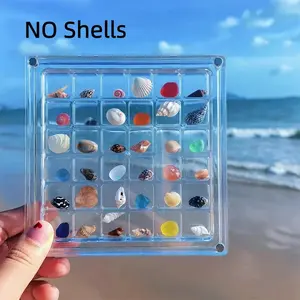 Acrylic Magnetic Shell Storage Box, 36/64/100 Grids, Collectible Decorative Organizer, Beach Mini Stone and Jewelry Display Cabinet