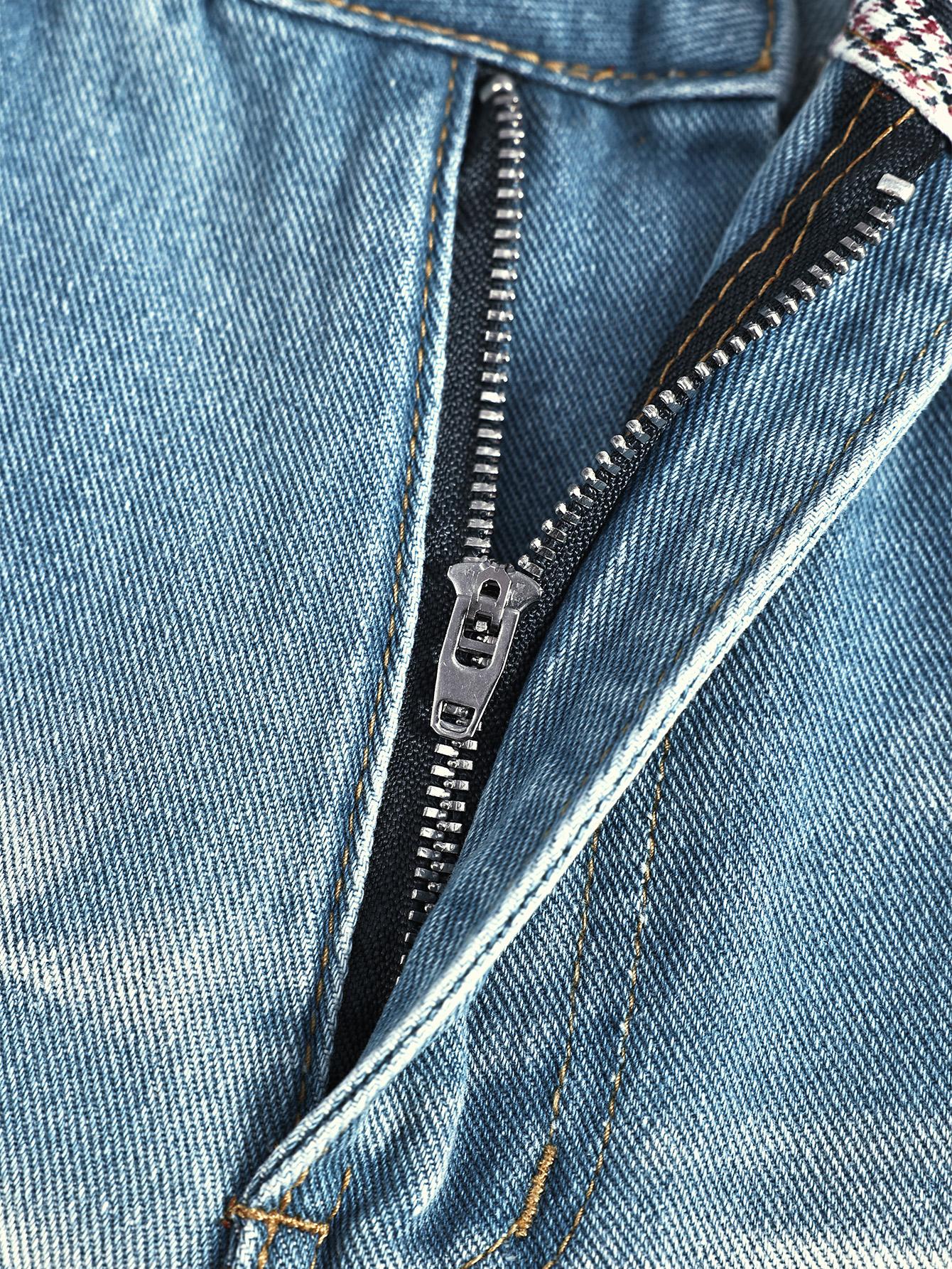 Light Blue High-Cotton Straight-Leg Jeans | Whiskering Distressed Denim Light Blue High-Cotton Straight-Leg Jeans | Whiskering Distressed Denim