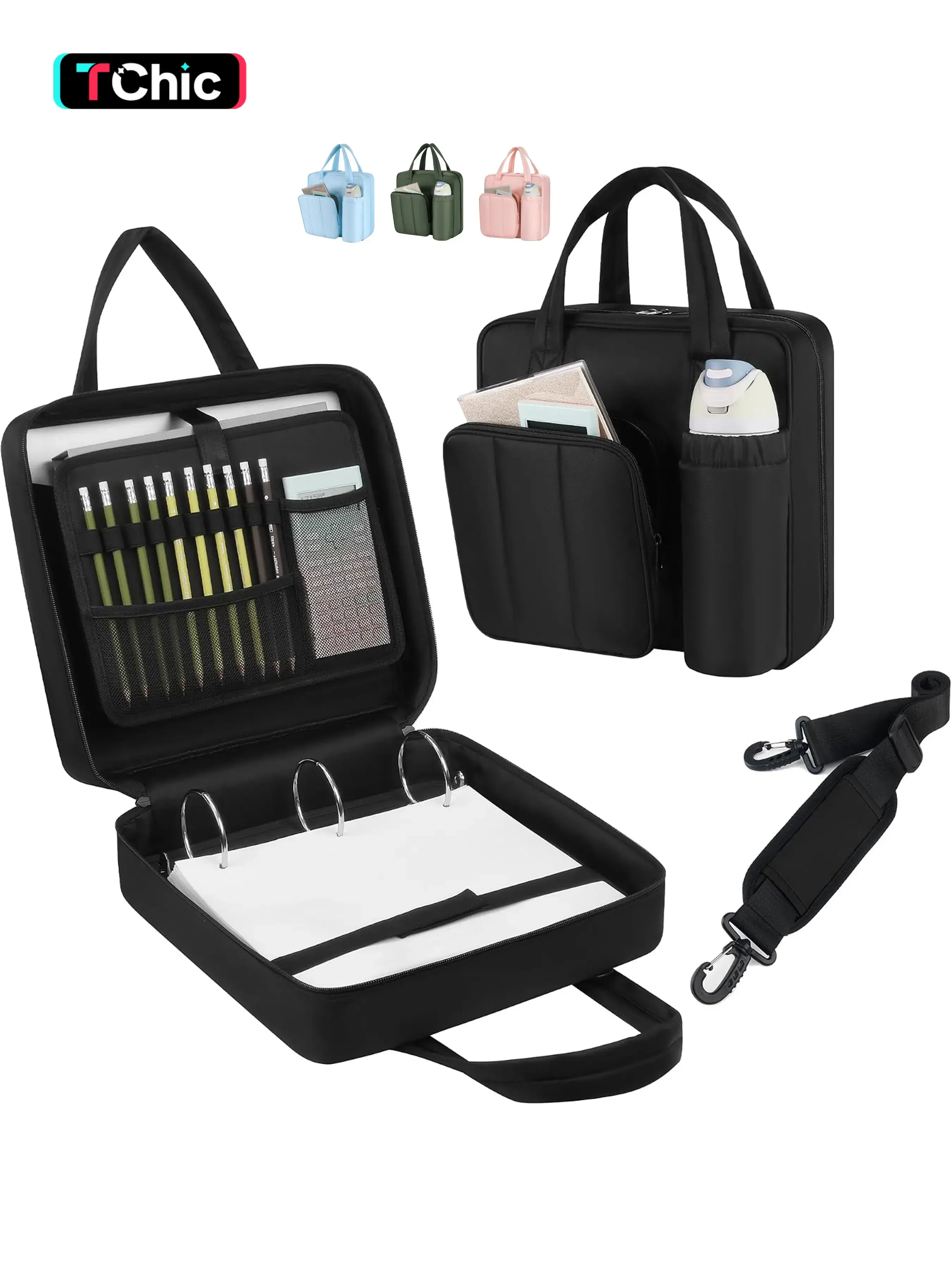 Upgraded Zipper Document Organizer Storage Binder | 3-Inch & 2-Inch O-Rings, 600 Sheet Capacity Trapper Keeper with 13 Inch Laptop Sleeve & Water Bottle Holder, Binder Bag with Multi-Pockets & Shoulder Strap