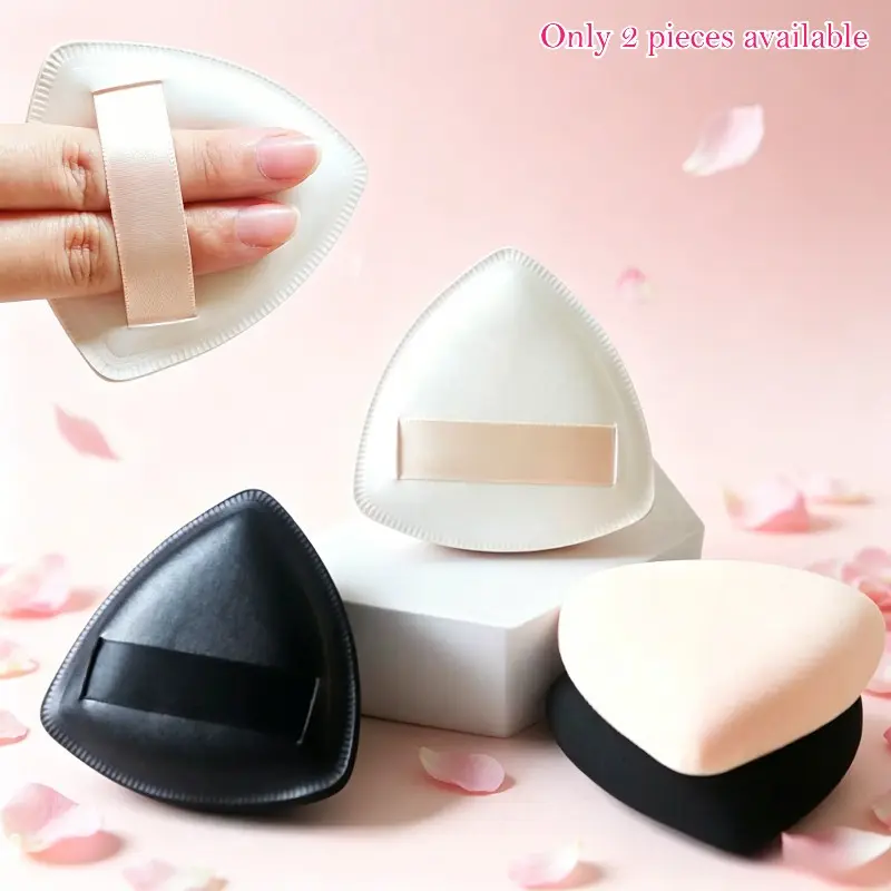 2pcs Triangular Black Pineapple Marshmallow Cushion Puffs, Ultra Soft Non-Absorbent White Pineapple Makeup Sponges, Dual Wet & Dry Use, Quick Foundation Makeup Application Tools
