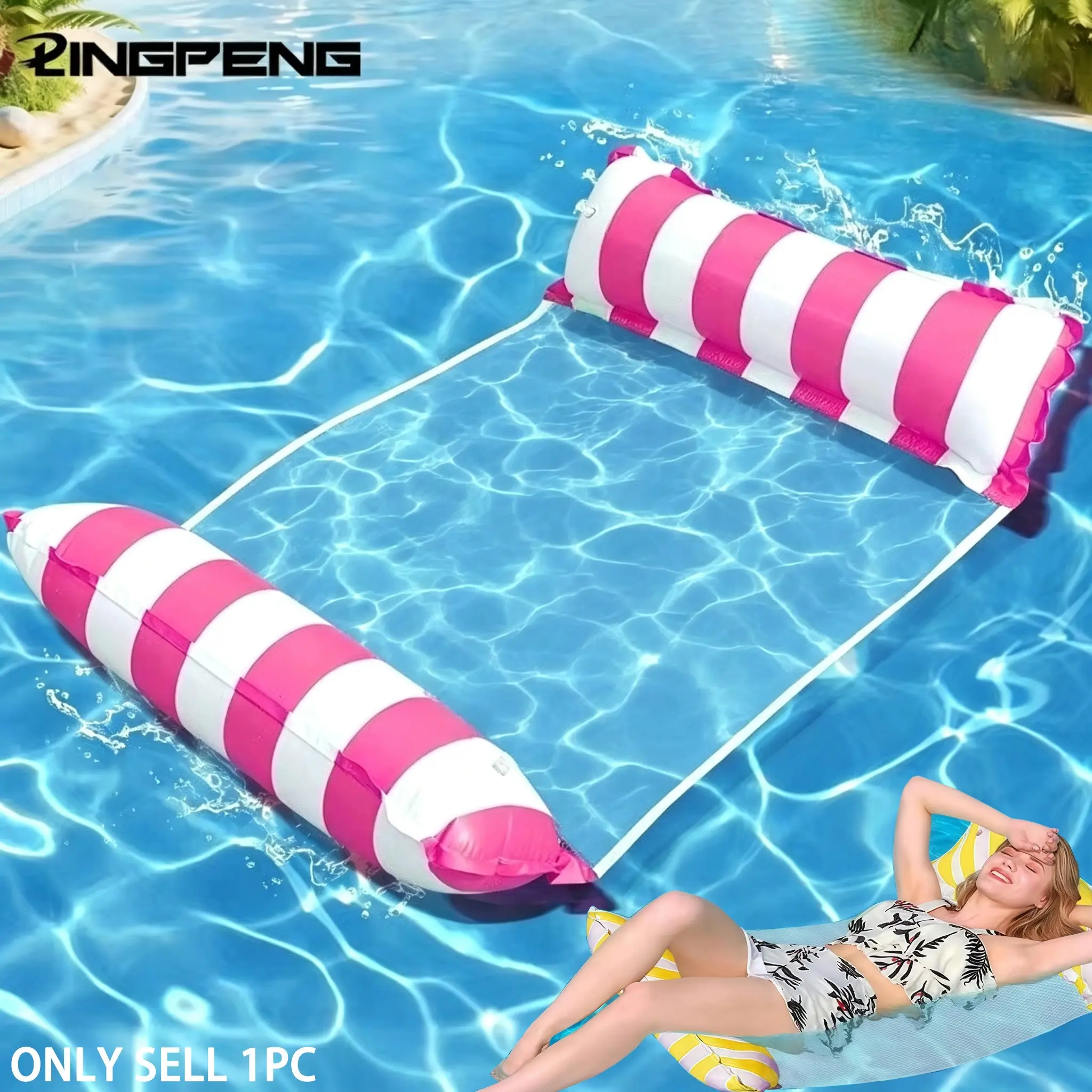 Foldable Inflatable Water Hammock Chair, 1pc Portable Pool Float Lounge with Mesh Backrest for Relaxation, Swimming Pool & Beach Floating Bed, Swimming Floater, Pool Inflatables, Pool Floaties