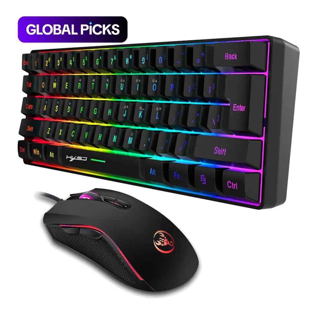 Gaming Keyboard & Mouse Combo, 61 Keys, Compact RGB Wired Keyboard with Mouse, Ergonomic Design RGB Backlight, Compatible with PS4, Xbox, PC, Laptop & Mac, Gaming Setup Accessory #GLOBAL PICKS